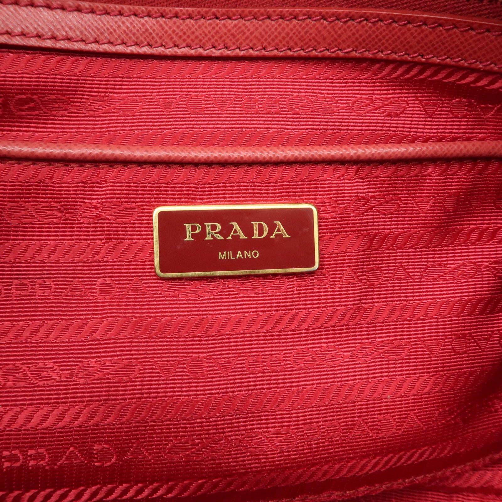 PRADA Triangle Logo Saffiano Leather Boston Bag Hand Bag Red BL0095 Used