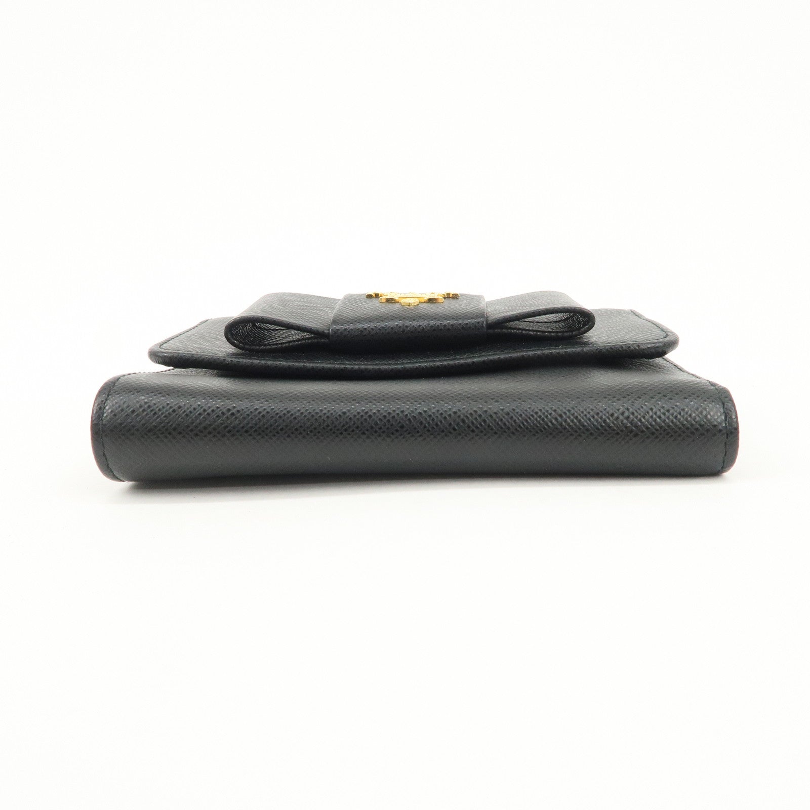 PRADA Leather Ribbon Tri-fold Wallet Black 1MH840 Used