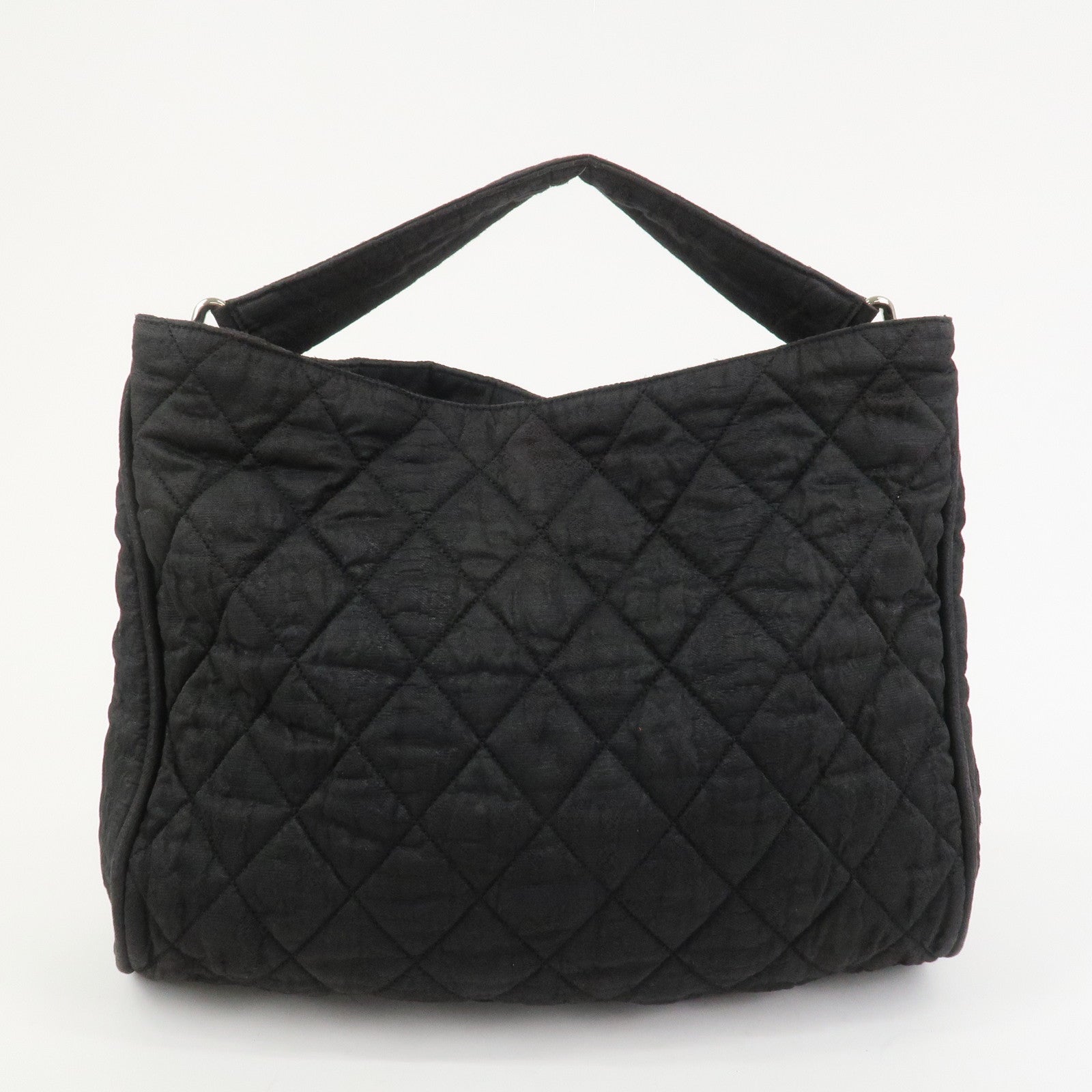 CHANEL Matelasse Canvas Large Shoulder Bag Black Silver