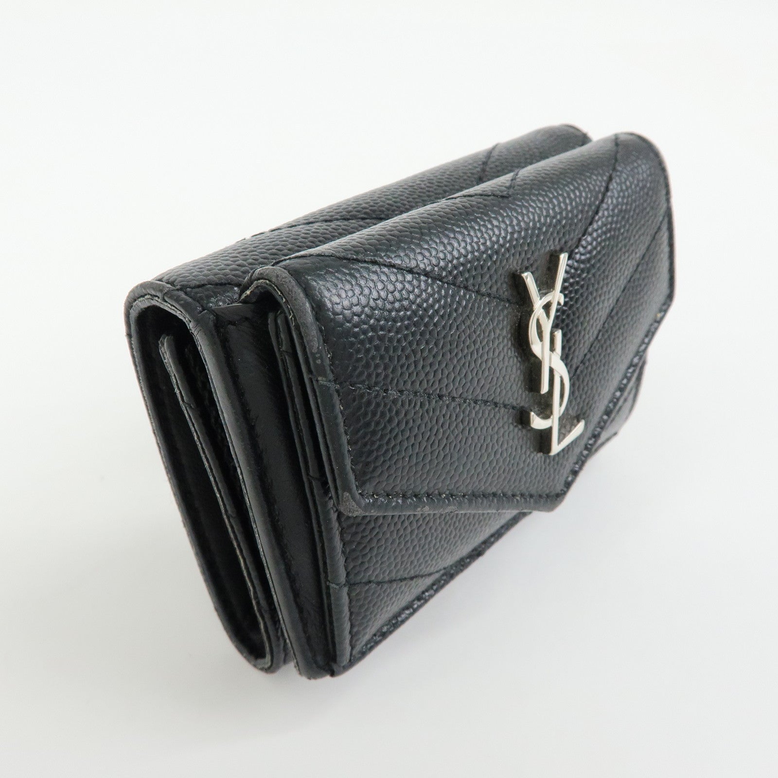 SAINT LAURENT PARIS Cassandre Leather Compact Wallet Black 505118