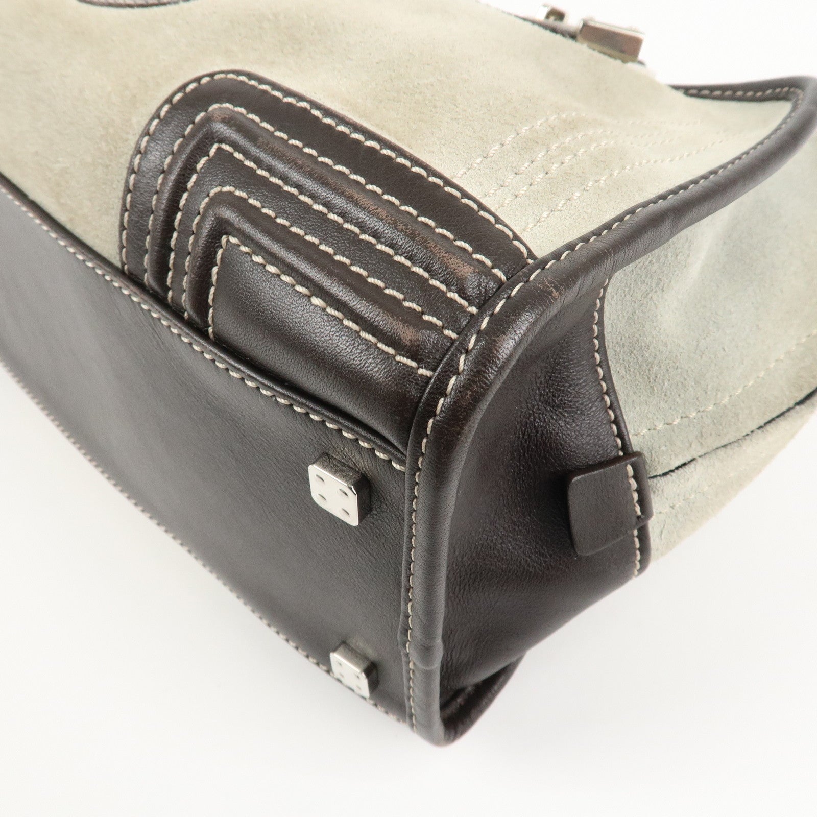 LOEWE Anagram Amazona 28 Suede Leather Hand Bag Ivory Brown Used