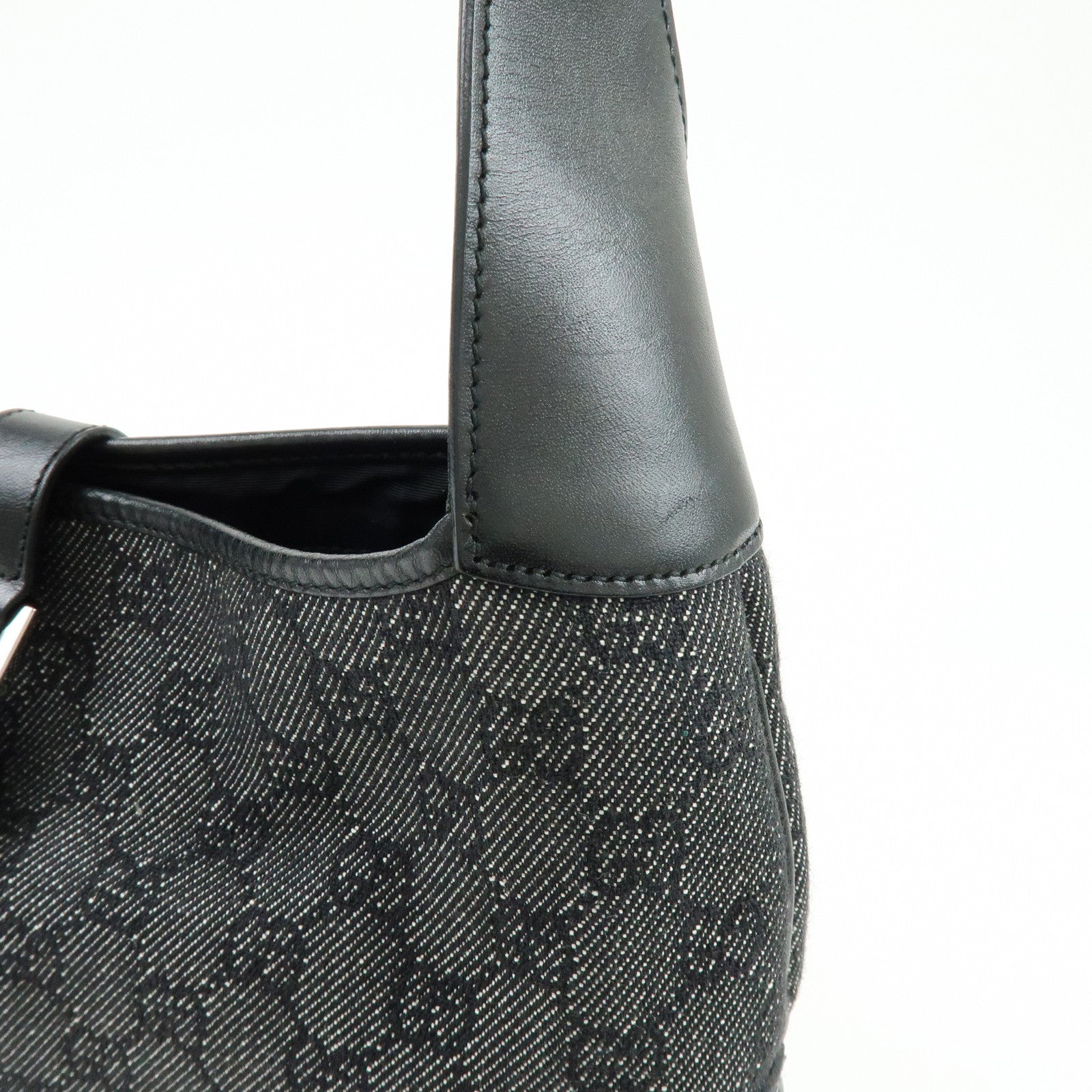 GUCCI Jackie GG Denim Leather Shoulder Bag Hand Bag Black 00963