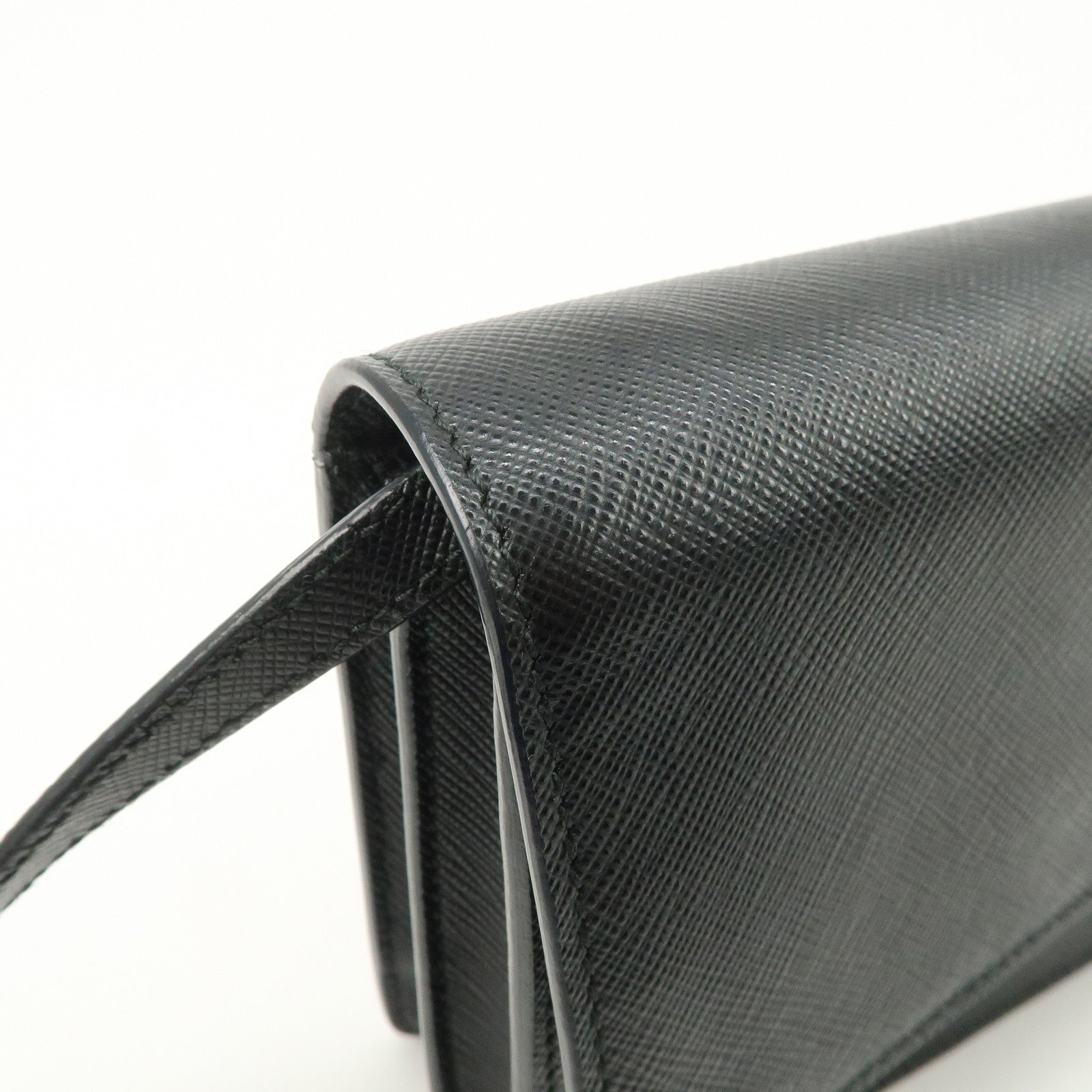 PRADA Saffiano Leather Shoulder Wallet Shoulder Bag Black BT1019