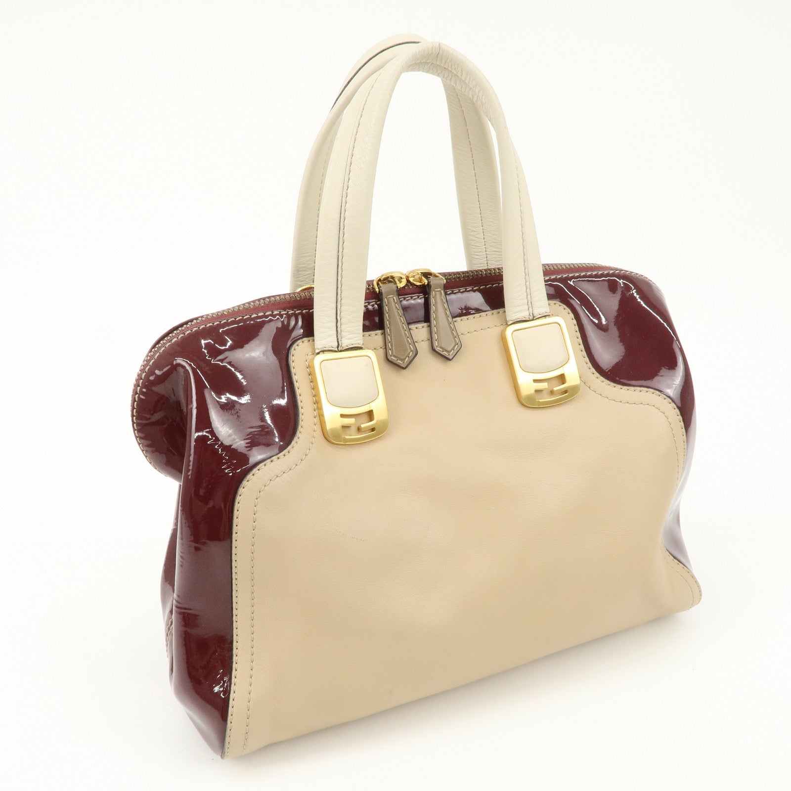 FENDI Chameleon Leather Enamel 2WAY Bag Beige Bordeaux 8BL114