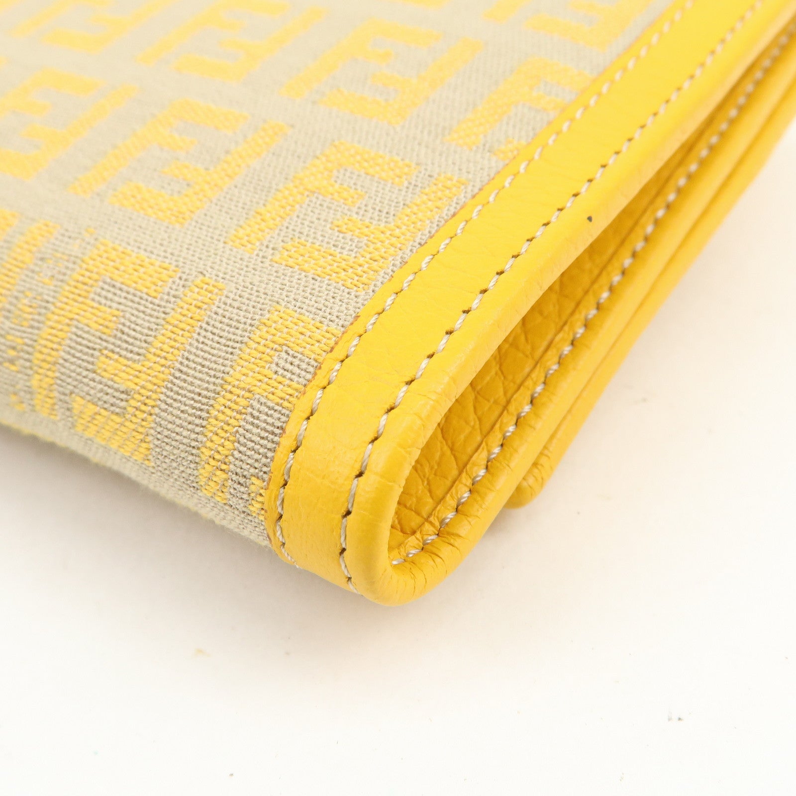 FENDI Zucchino Canvas Leather Tri-fold Compact Wallet Yellow 8M0177