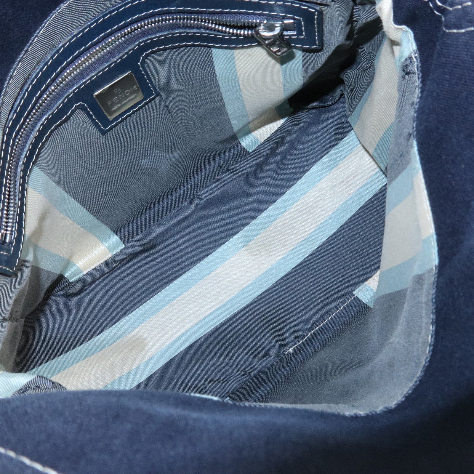 FENDI Logo Canvas Shoulder Bag Hand Bag Navy 26426