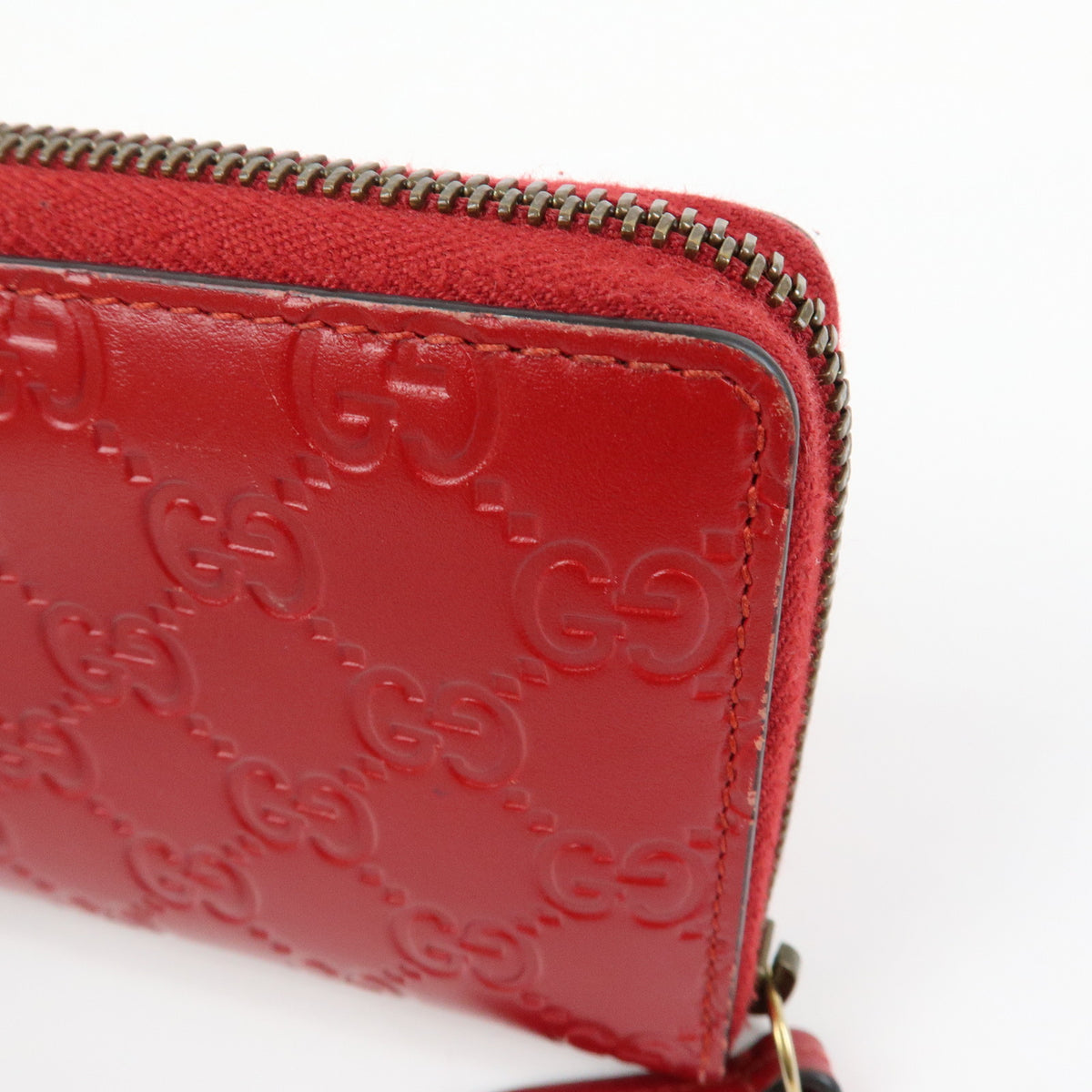 GUCCI Guccissima Leather Cherry Round Zippy Long Wallet Red 476049