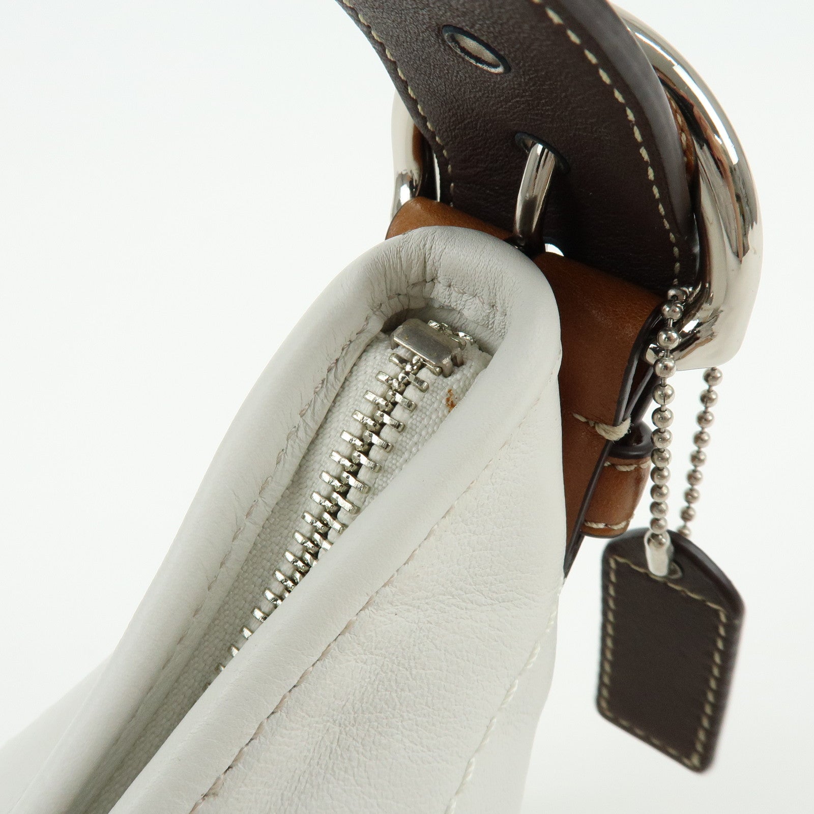 COACH Leather Shoulder Bag Hand Bag White Camel