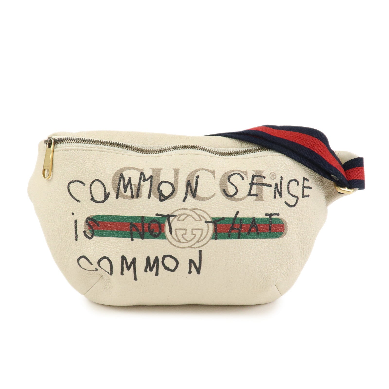 GUCCI Sherry Leather Canvas Waist Bag Ivory 493869