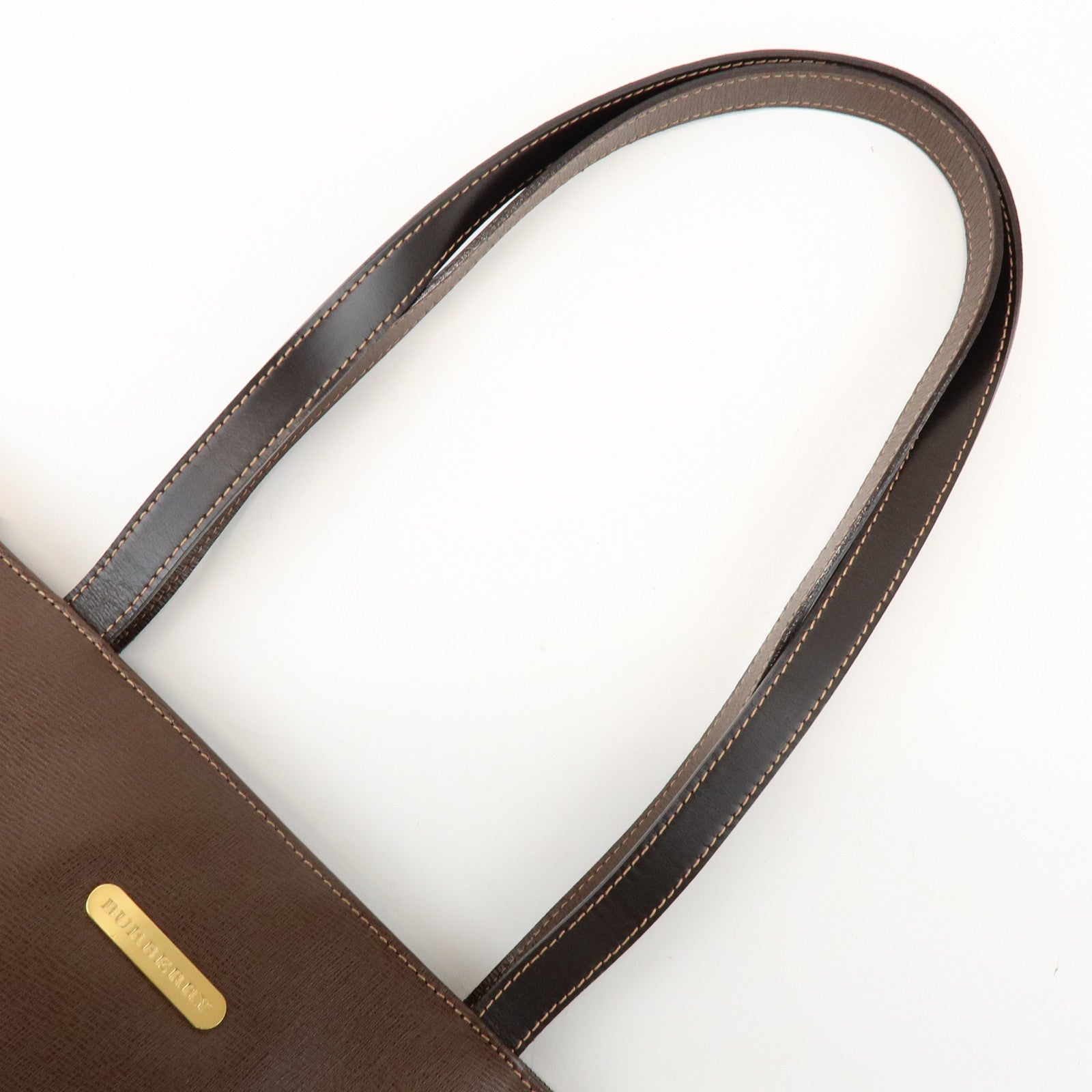 BURBERRY Logo Leather Tote Bag Shoulder Bag Brown