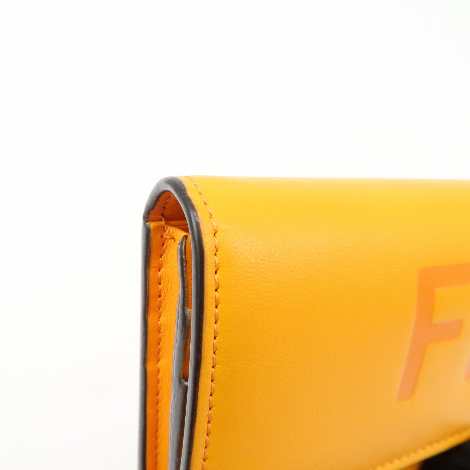 FENDI Logo Leather Long Wallet Orange Gold HDW 8M0251