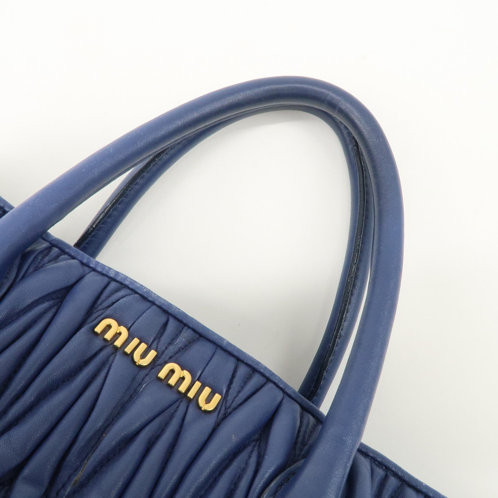 MIU MIU Matelasse Nappa Leather 2Way Bag Hand Bag Blue RN1047