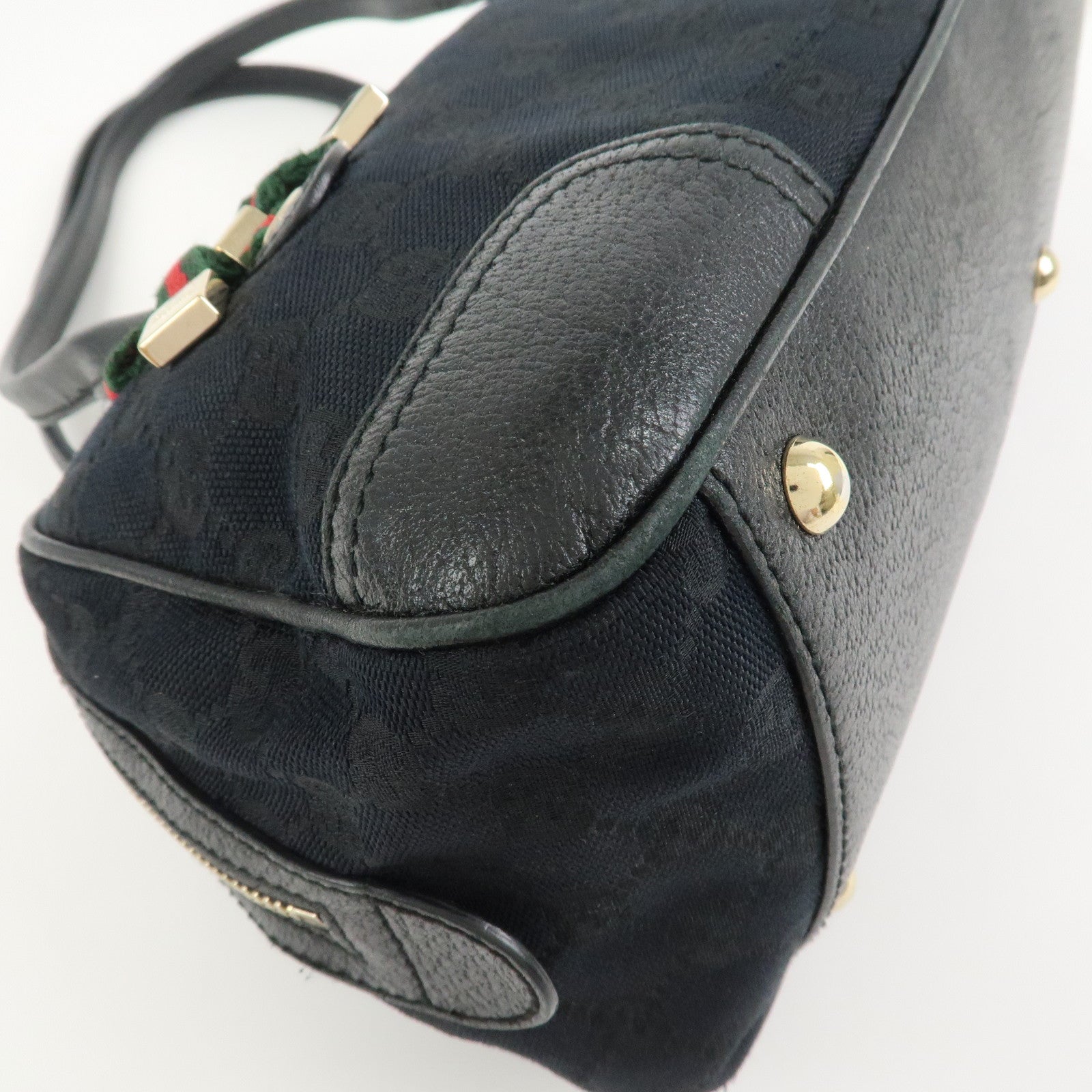 GUCCI Princy Sherry GG Canvas Leather Boston Bag Black 161720