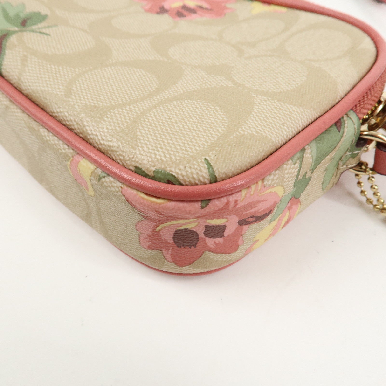 COACH Signature PVC Canvas Leather Shoulder Bag Beige Pink