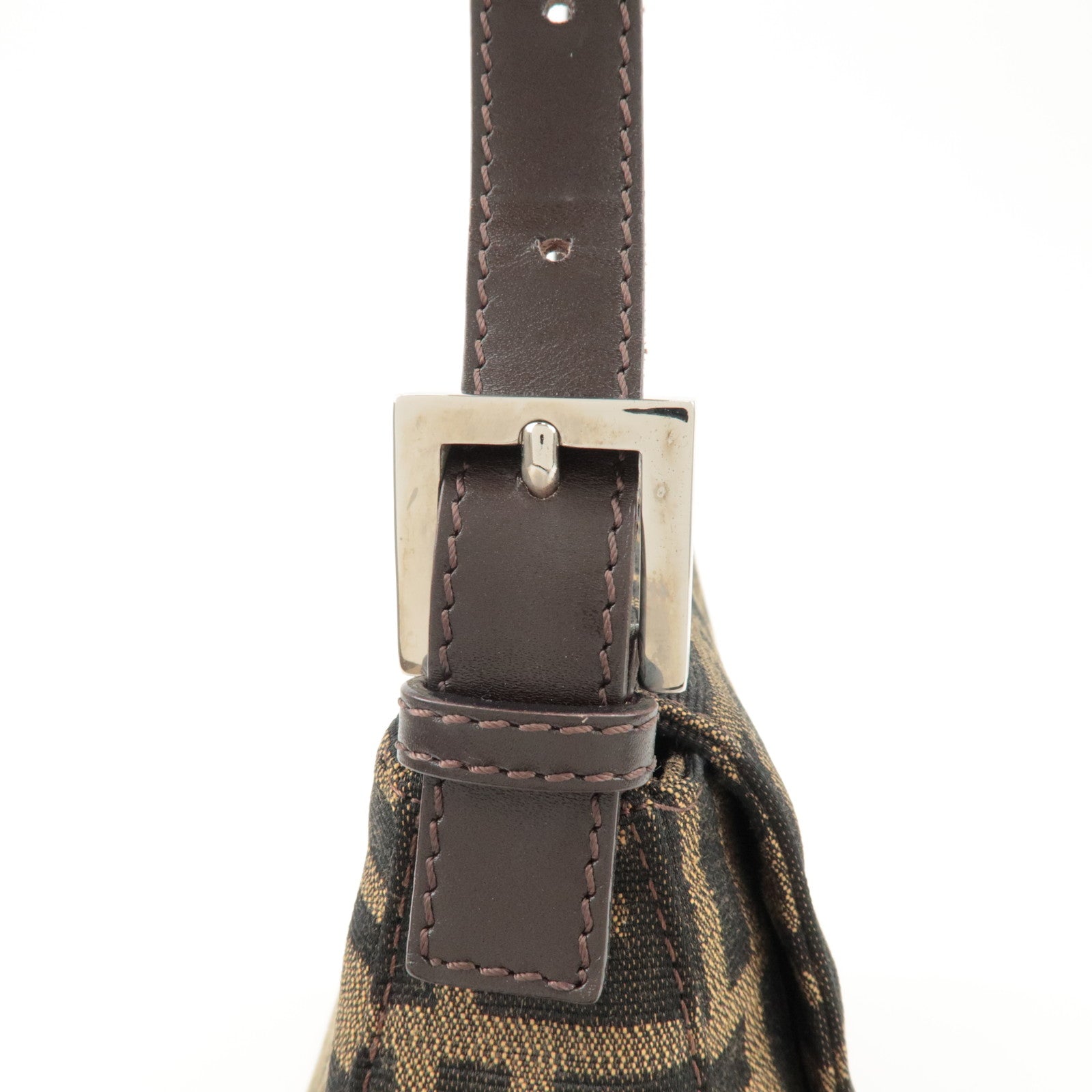 FENDI Mamma Baguette Zucca Canvas Shoulder Bag Black Brown 26325 Used