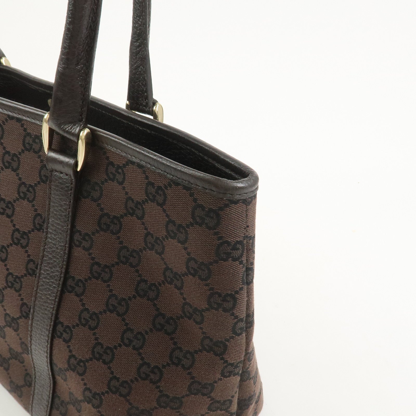 GUCCI Canvas Leather Tote Bag Shoulder Bag Dark Brown 257302