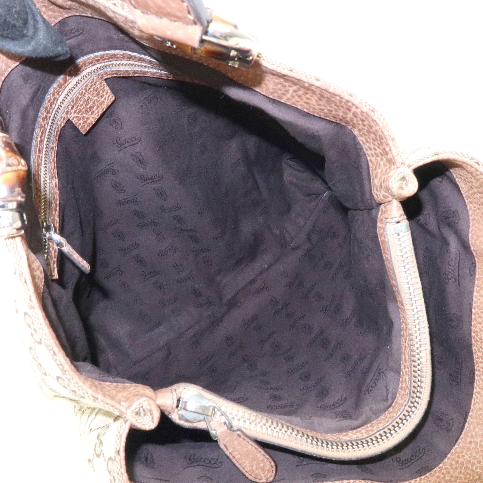 GUCCI Bamboo GG Canvas Leather Tote Bag Shoulder Bag Beige 232946