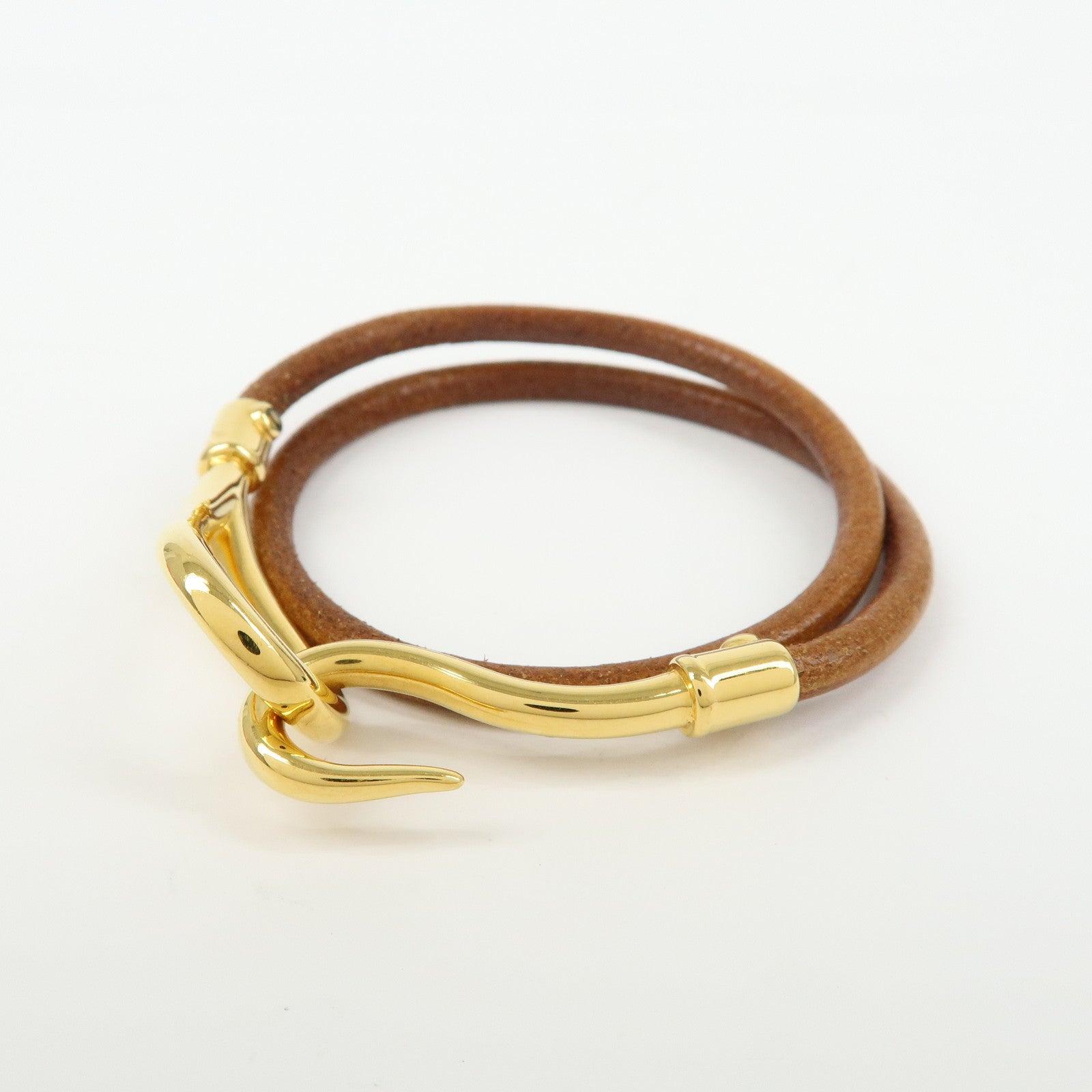 HERMES Jumbo Choker Leather Metal Bracelet Brown Gold