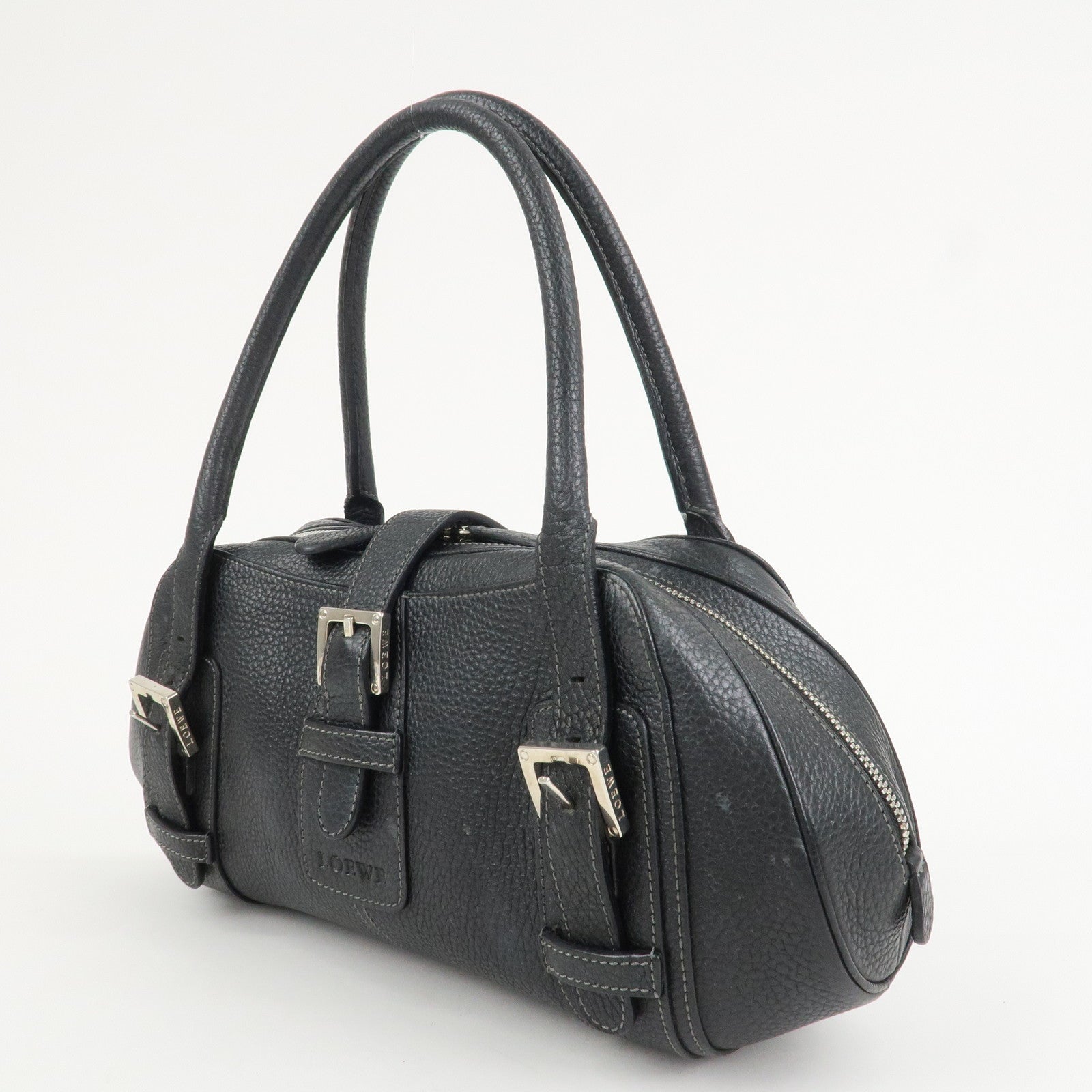 LOEWE Leather Senda Shoulder Bag Hand Bag Black Silver Hardware