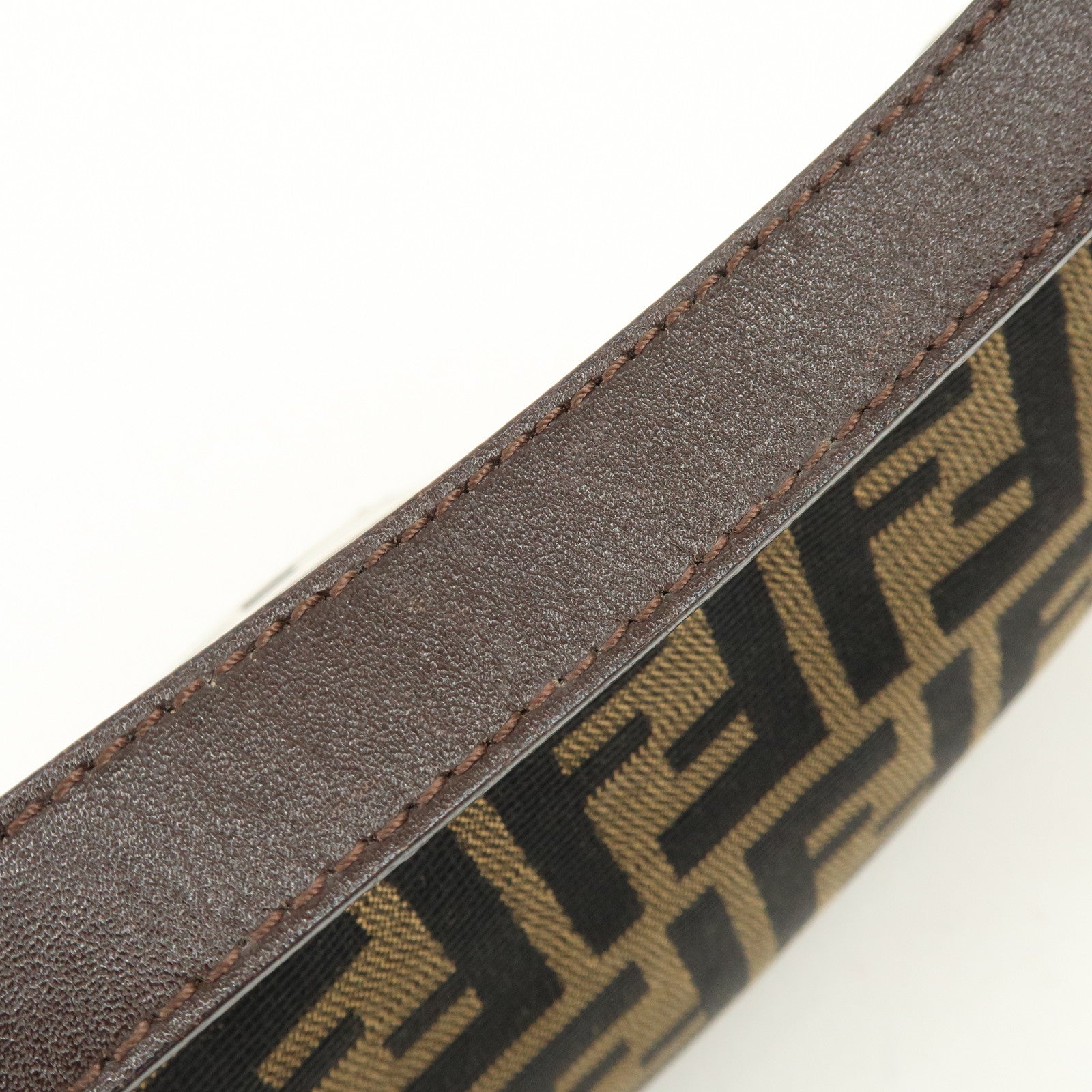 FENDI Mamma Baguette Zucca Canvas Leather Shoulder Bag Brown 8BR000