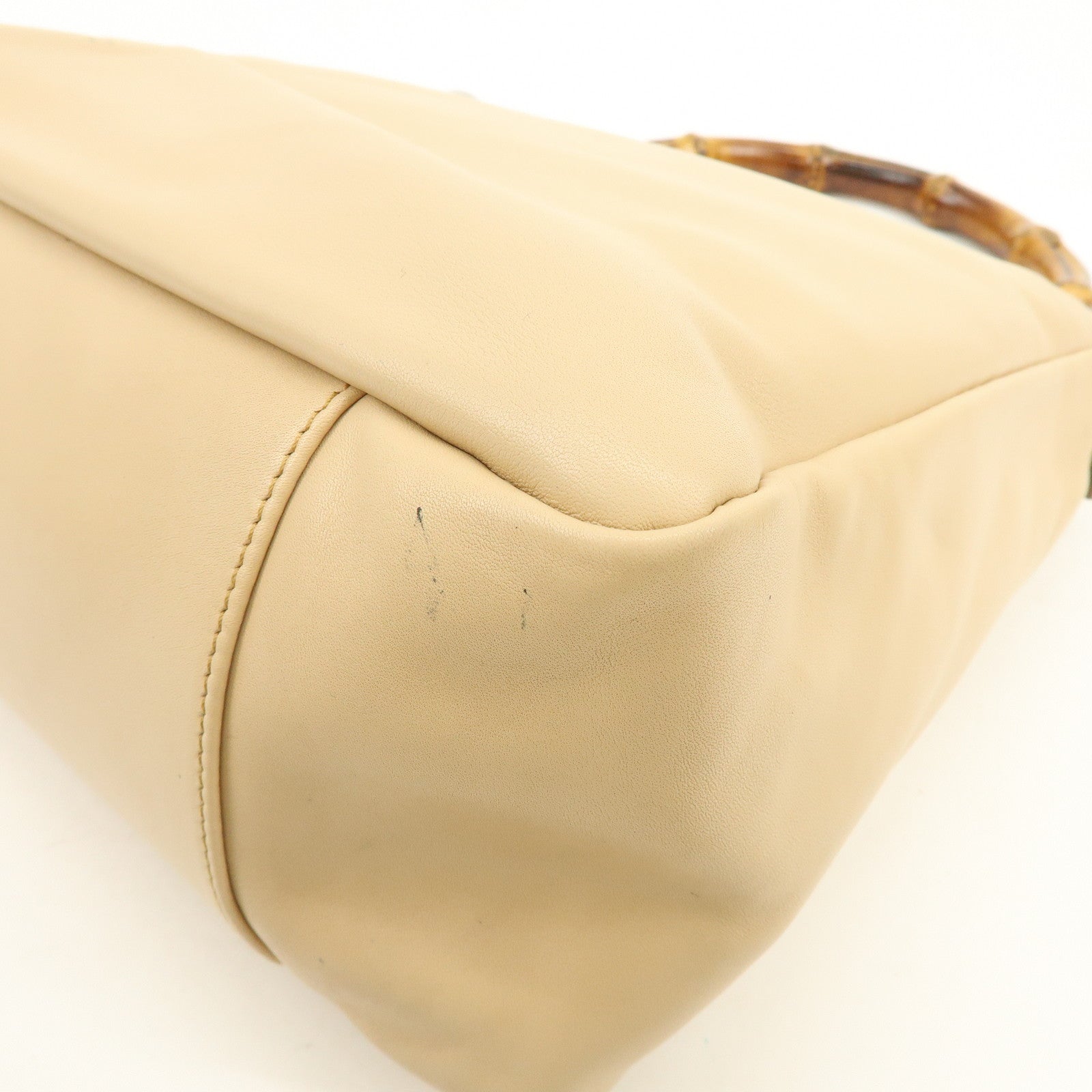 GUCCI Bamboo Leather Shoulder Bag Hand Bag Beige 000・3509・002122
