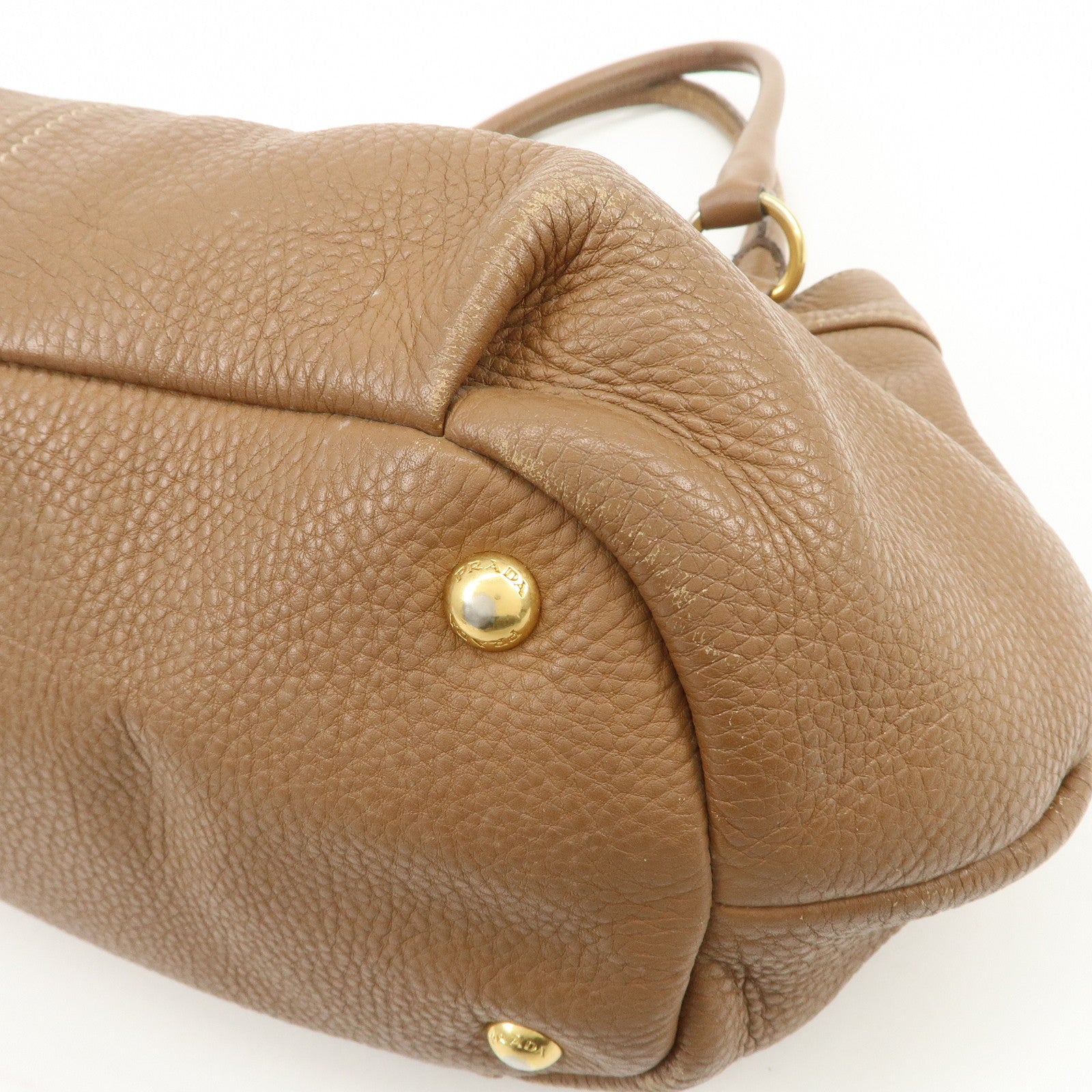 PRADA Calf Leather 2Way Bag Hand Bag Shoulder Bag Brown