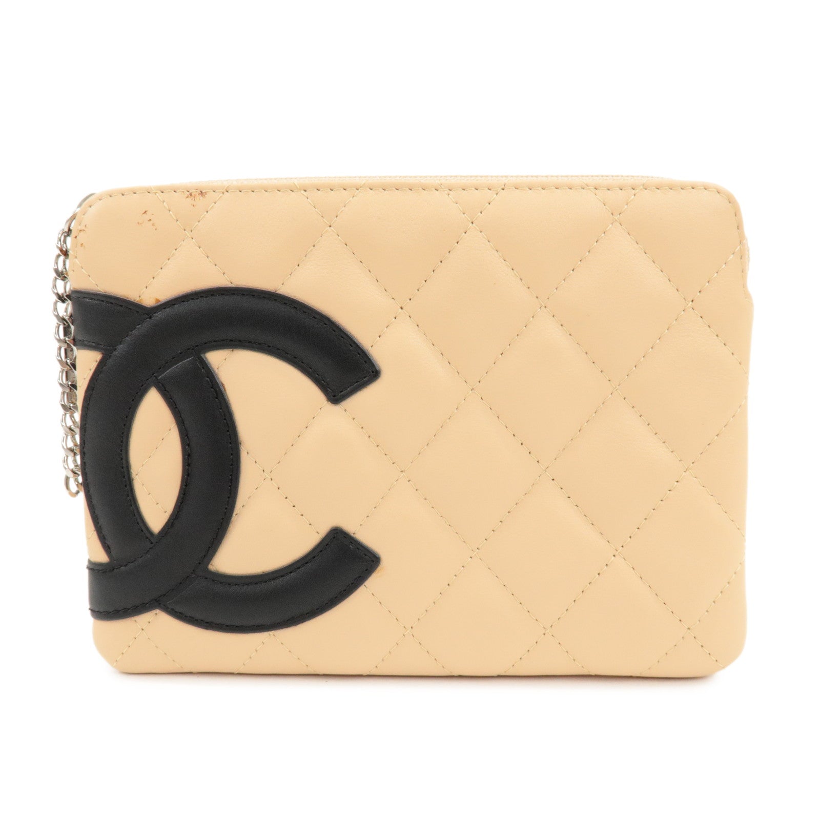 CHANEL COCO Mark Cambon Line Leather Pouch Beige Used