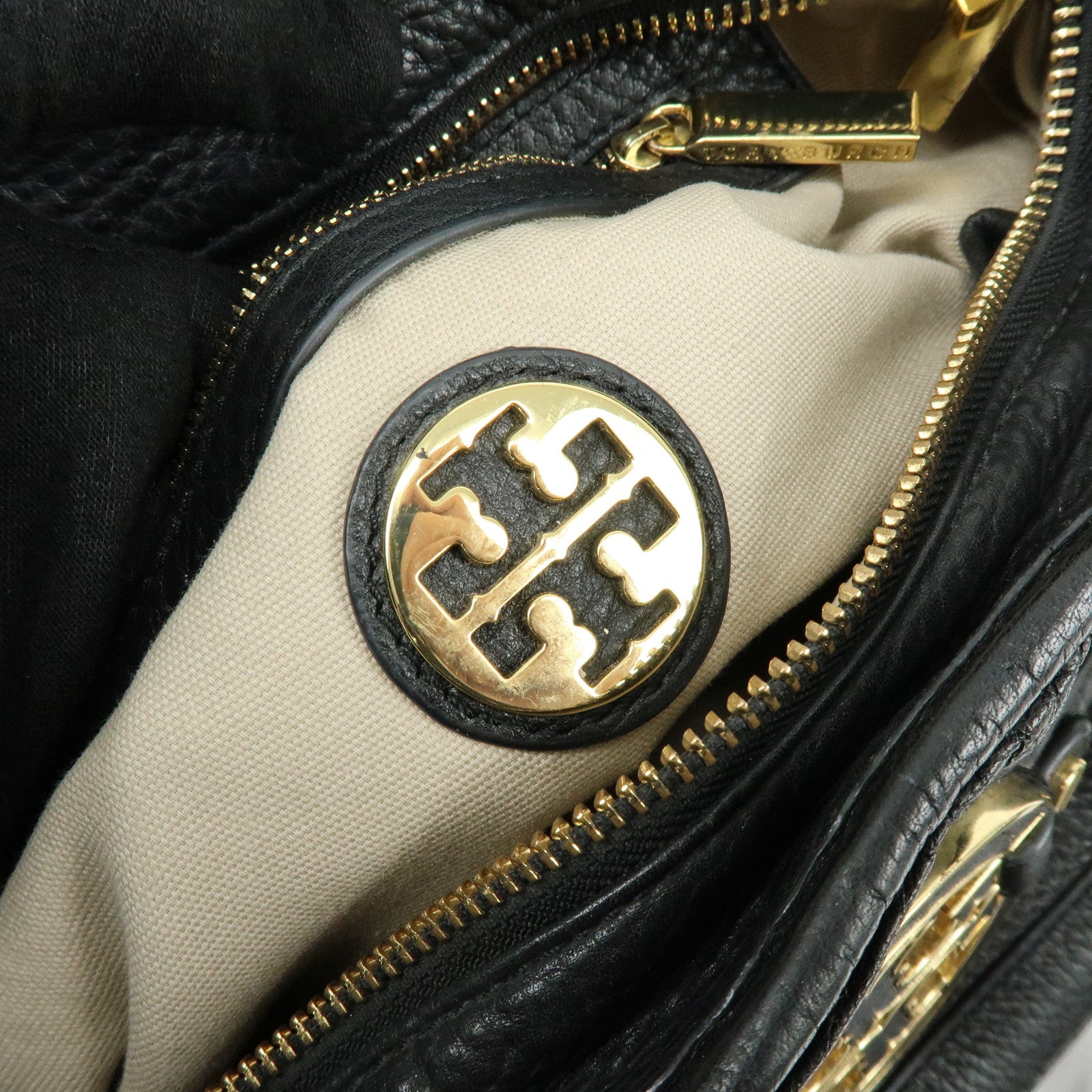 TORY BURCH Double T Leather 2Way Bag Hand Bag Shoulder Bag Black
