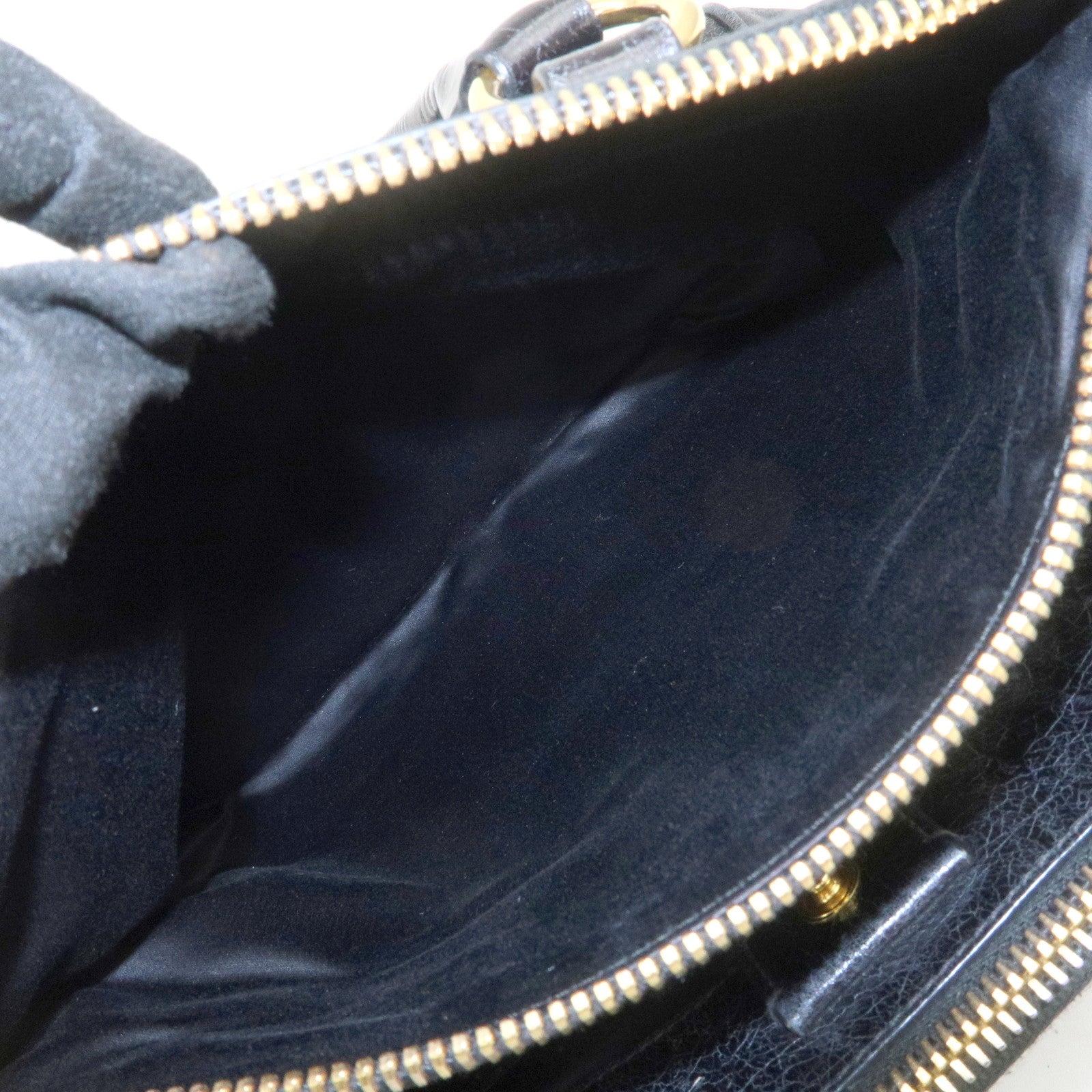 MIU MIU Vitello Shine Leather 2Way Bag Hand Bag Black 5BB893