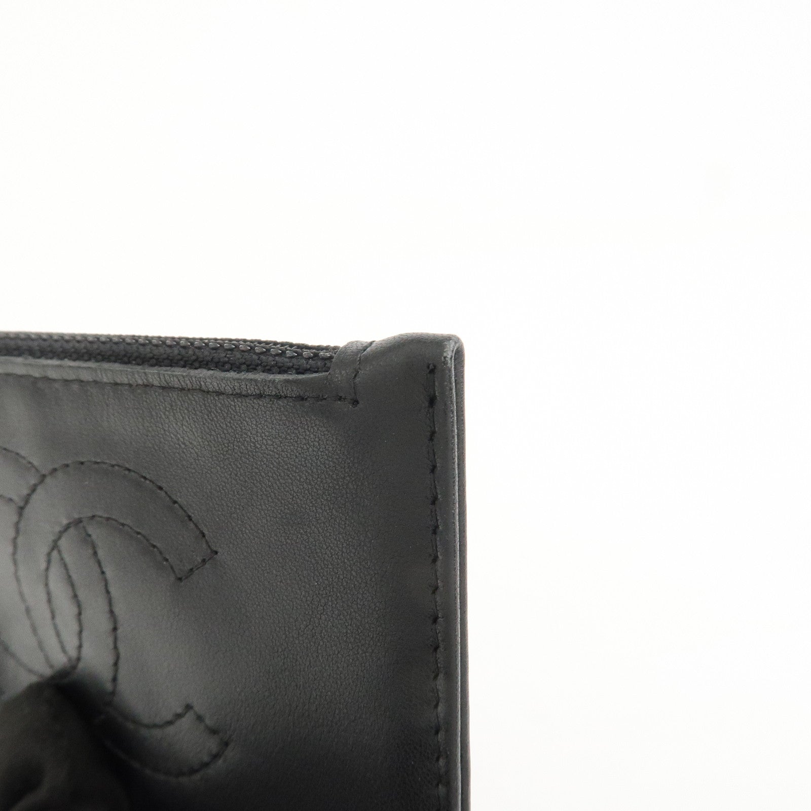 CHANEL COCO Mark Lamb Skin Coin Case Black Silver A25183