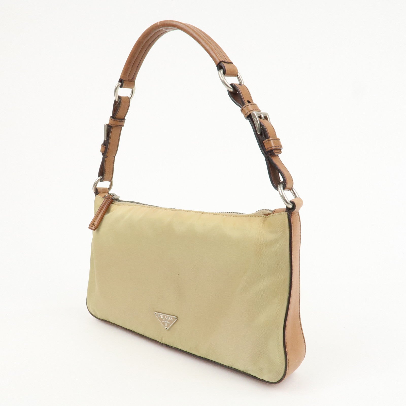 PRADA Triangle Logo Nylon Shoulder Bag Brown BR2205