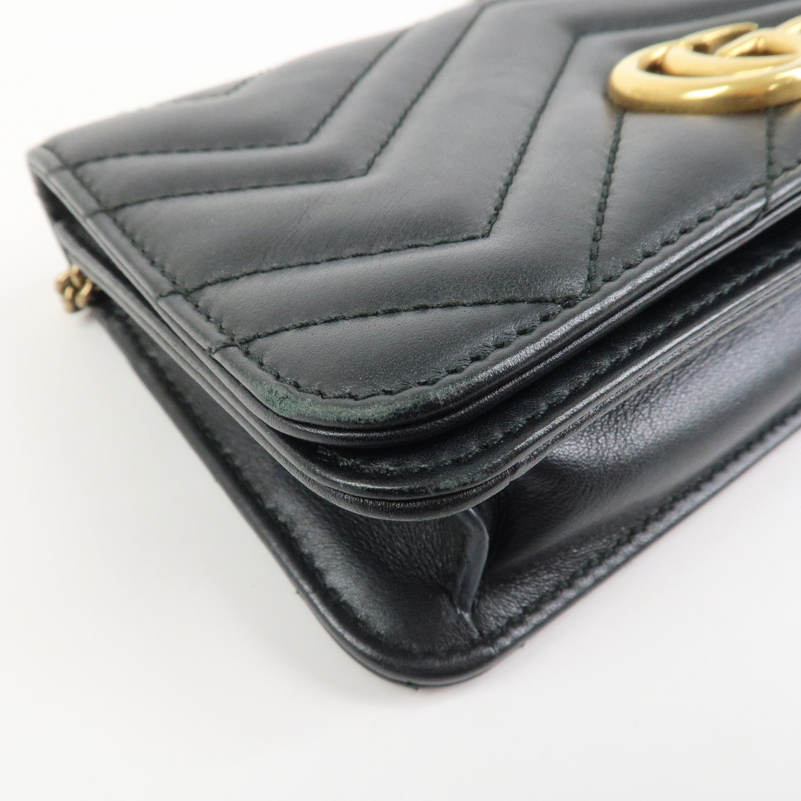 GUCCI GG Marmont Leather Chain Shoulder Bag Black Gold 488426