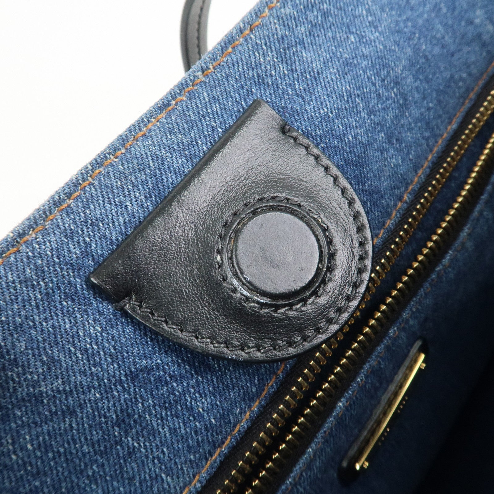 MIU MIU Denim Leather Tote Bag Shoulder Bag Navy 5BG024