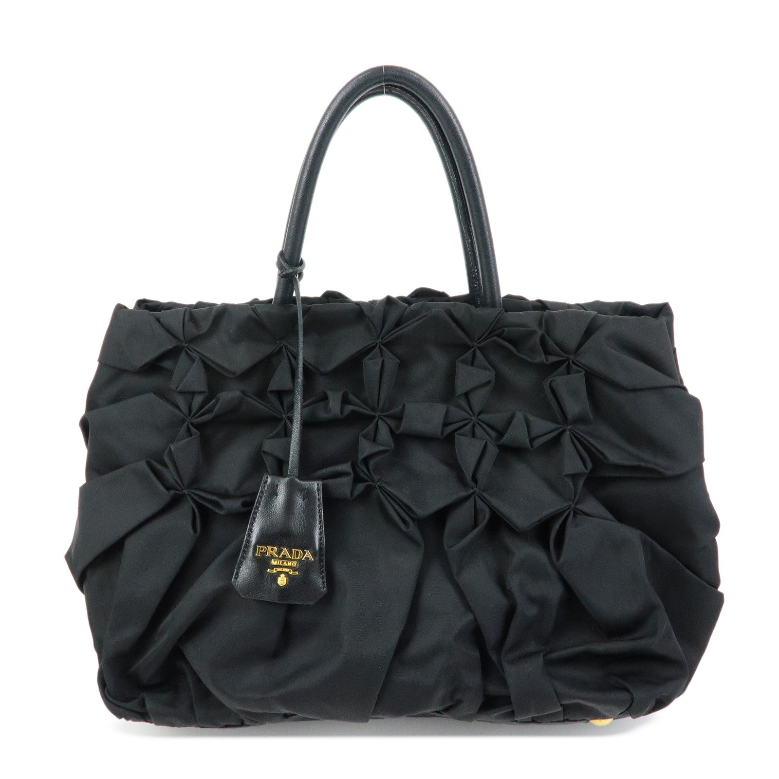 PRADA Triangle Logo Nylon Leather Hand Bag Tote Bag Black BN1701