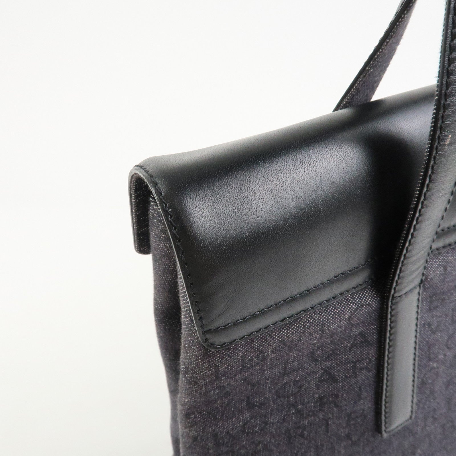 BVLGARI Logo Mania Canvas Leather Tote Bag Hand Bag Black