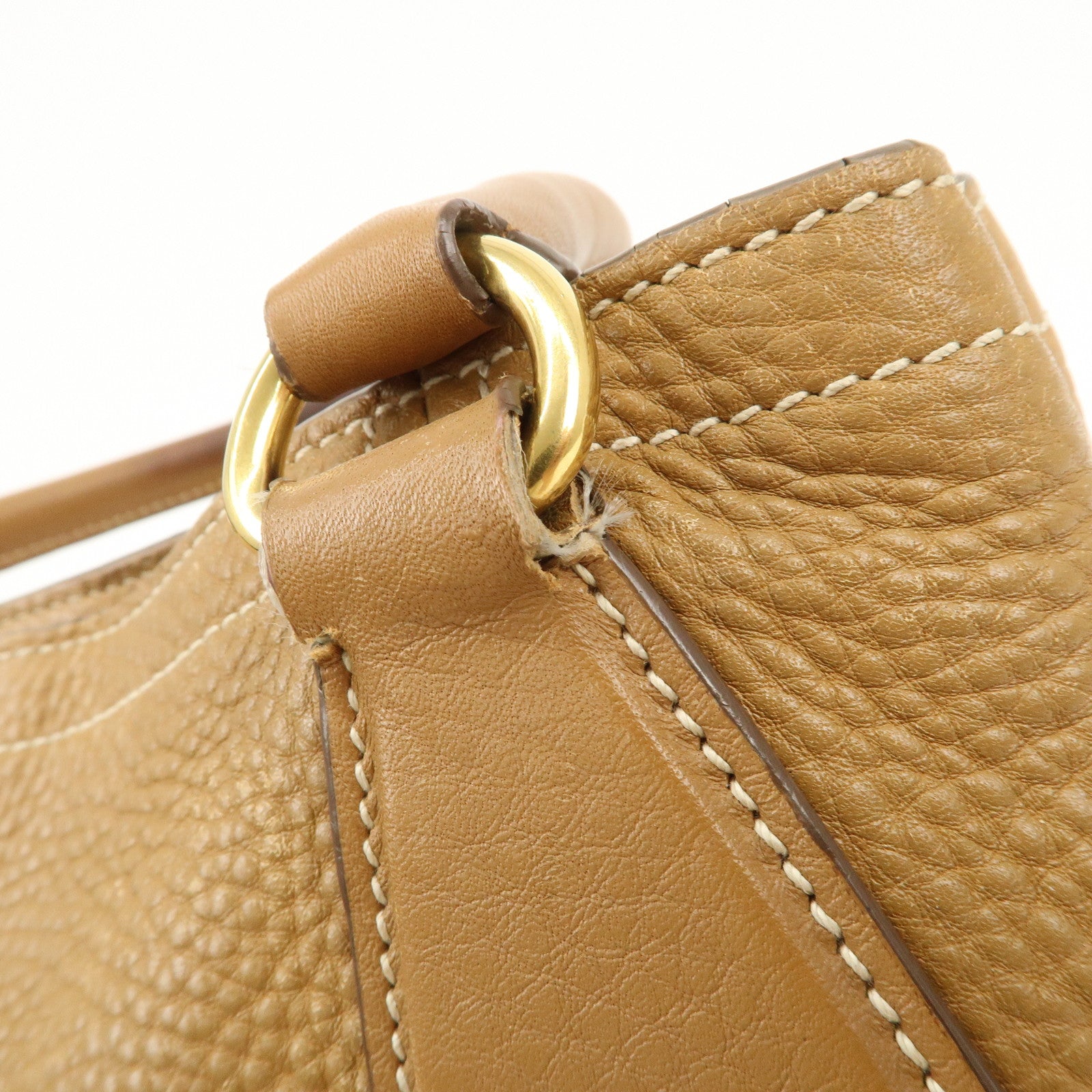 PRADA Leather Tote Bag Hand Bag Shoulder Bag Beige Gold HDW Used