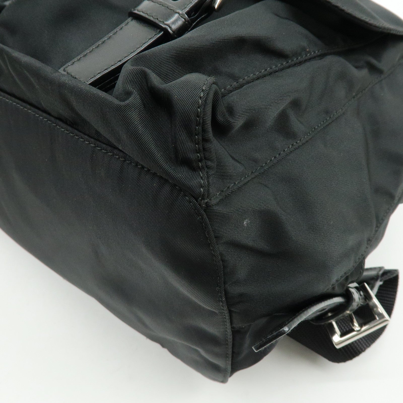 PRADA Triangle Logo Nylon Leather Backpack Rucksuck Black