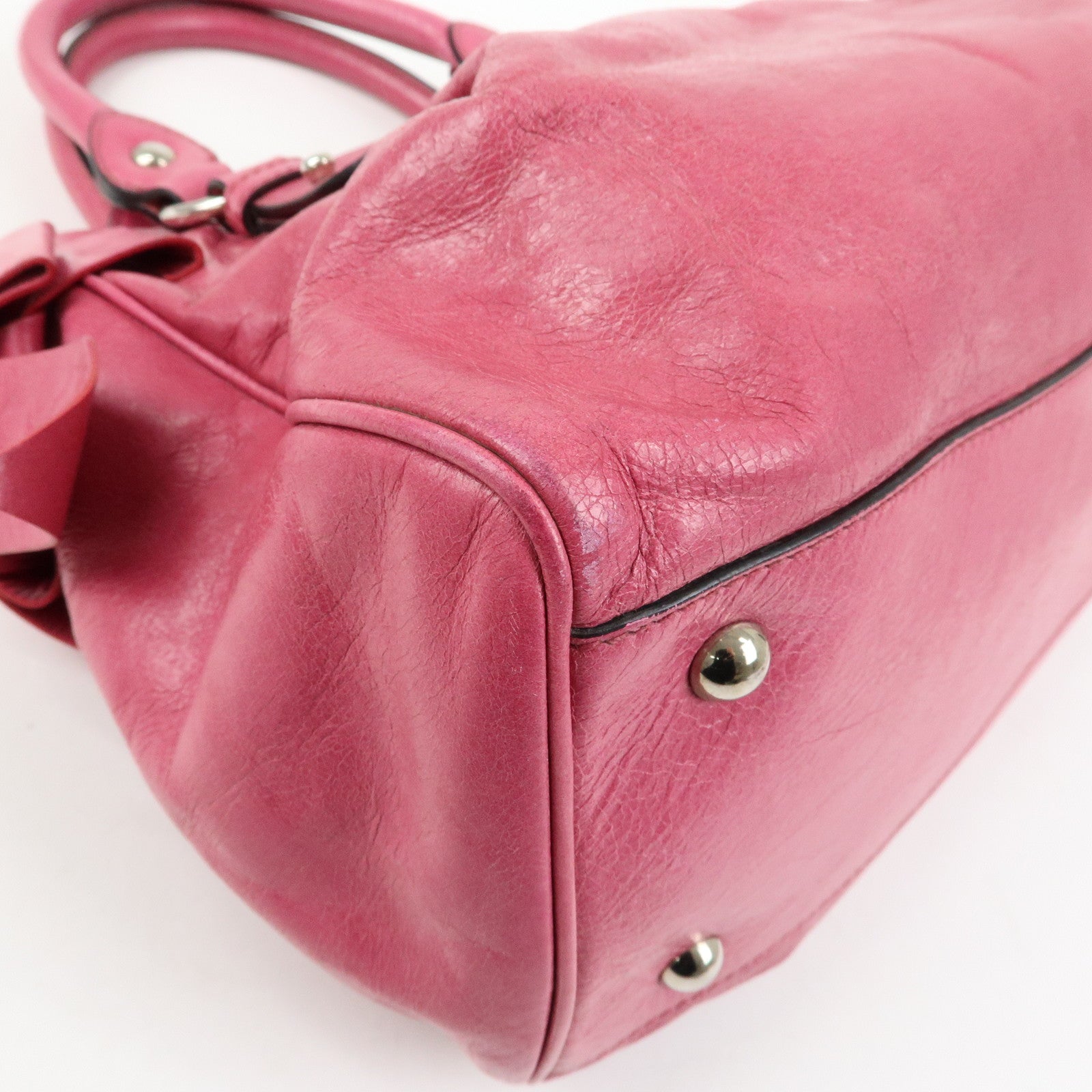 MIU MIU Vitello Lux 2Way Ribbon Motif Bag Hand Bag Pink RN0955