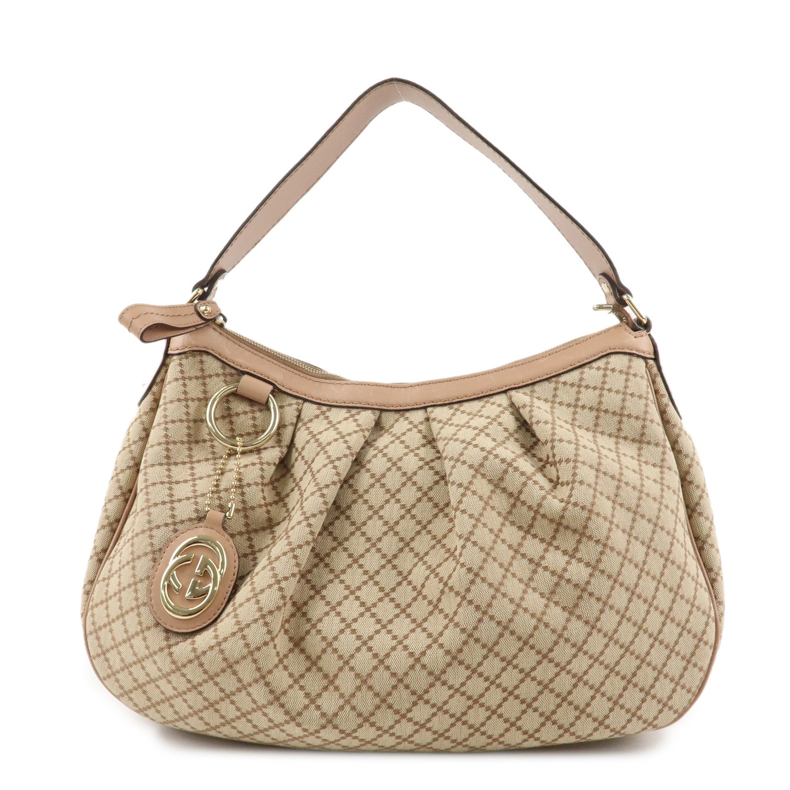 GUCCI Sukey Canvas Leather Shoulder Bag Beige Pink Gold HDW 232955 Used