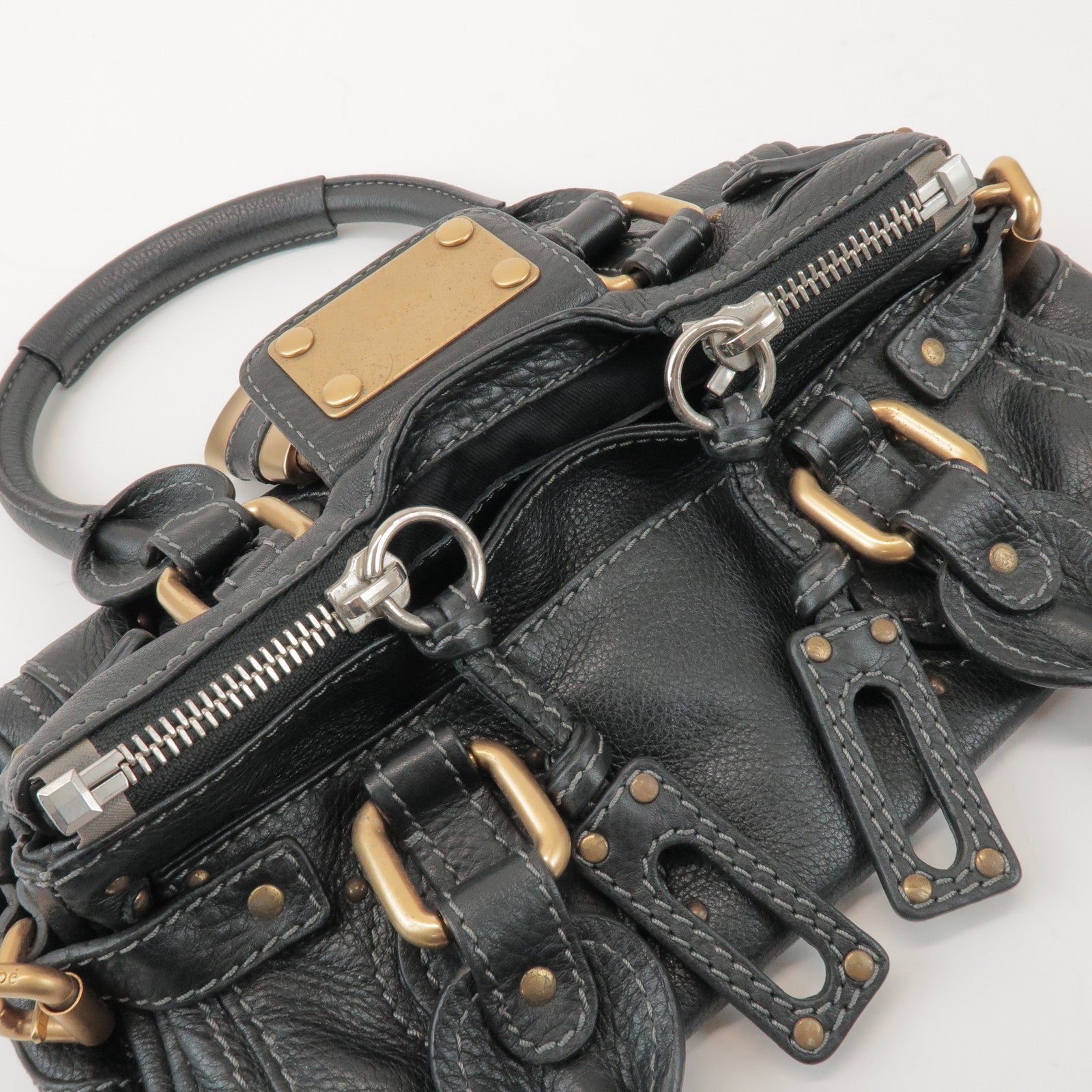 Chloe Logo Paddington Mini Leather Hand Bag Cadena Black
