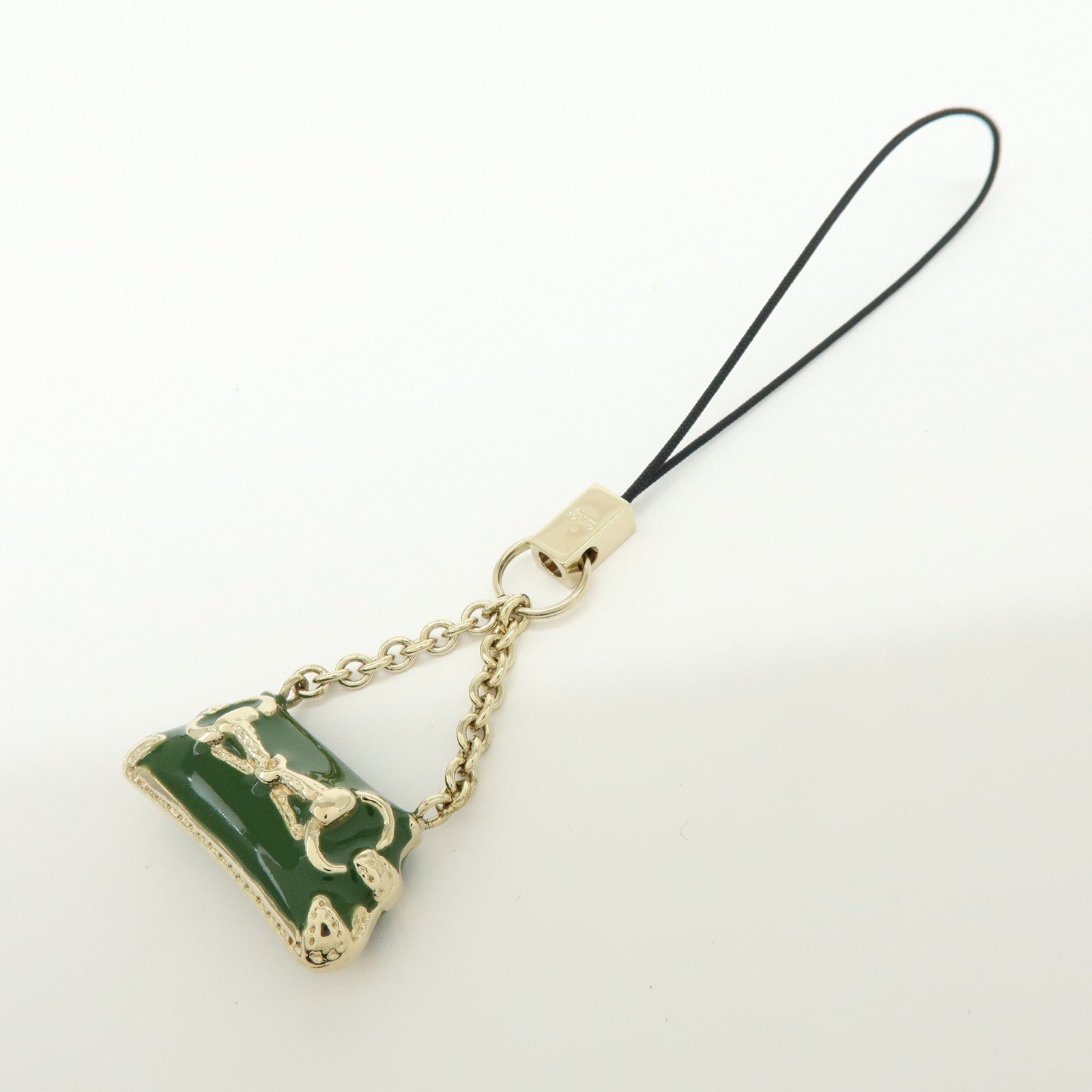 GUCCI Set of 2 Metal Bag Charm Key Chain Green Gold 138248