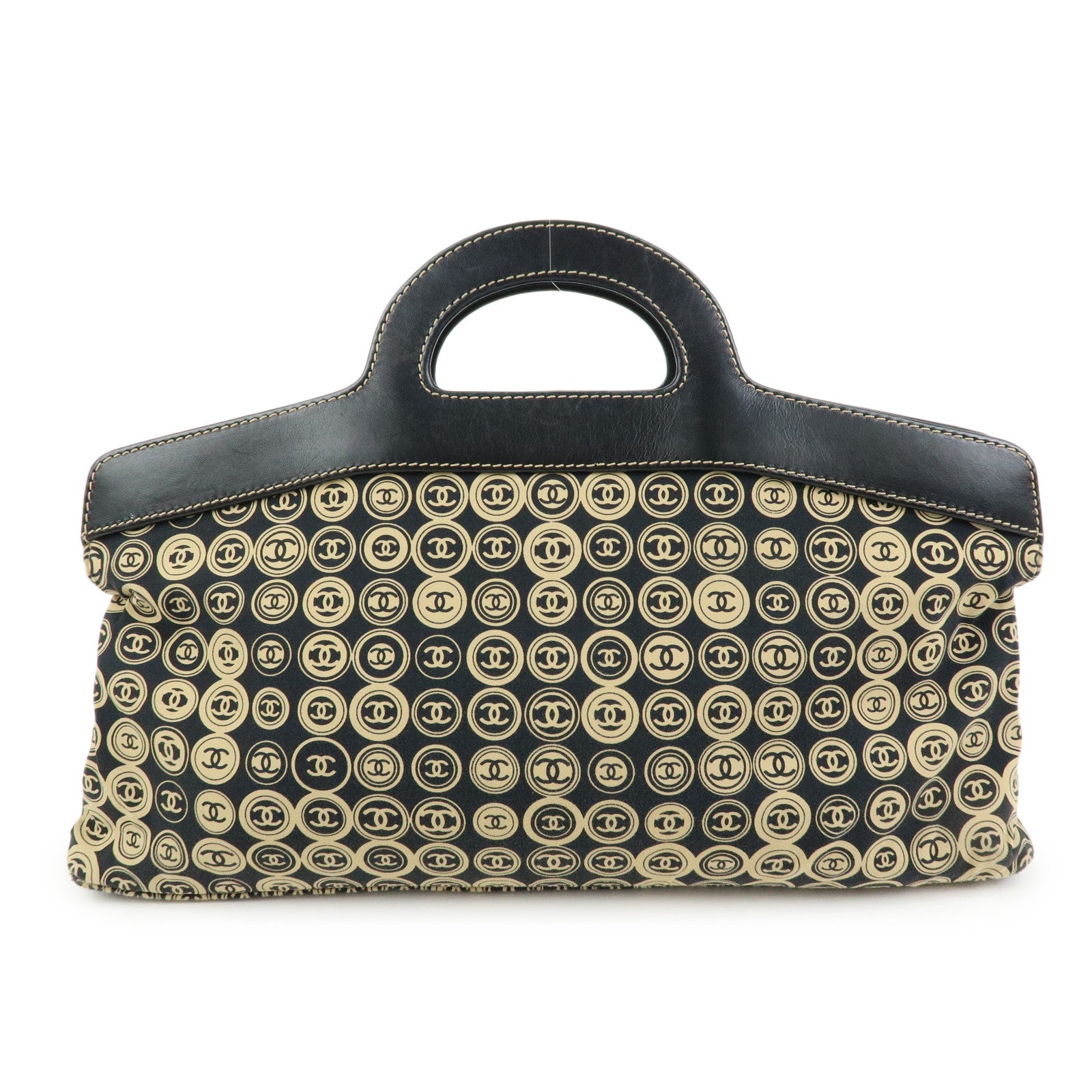 CHANEL COCO Mark Canvas Leather Hand Bag Beige Black