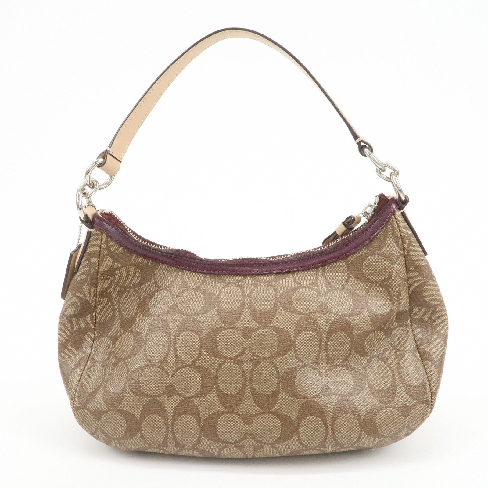 COACH Signature PVC Patent Leather 2Way Shoulder Bag Hand Bag Beige