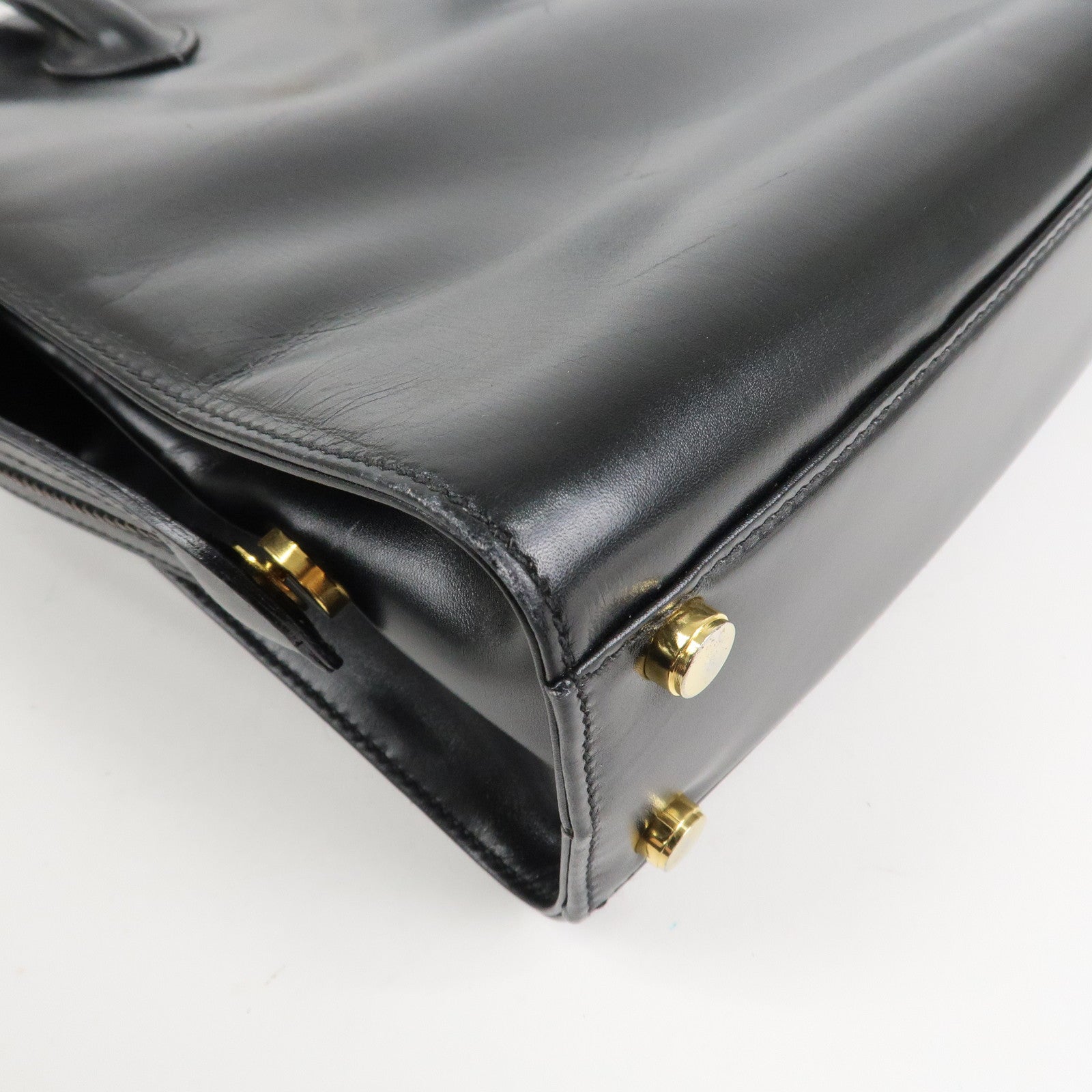 Ferragamo Leather 2Way Hand Shoulder Bag Black Gold HDW AK5644 Used