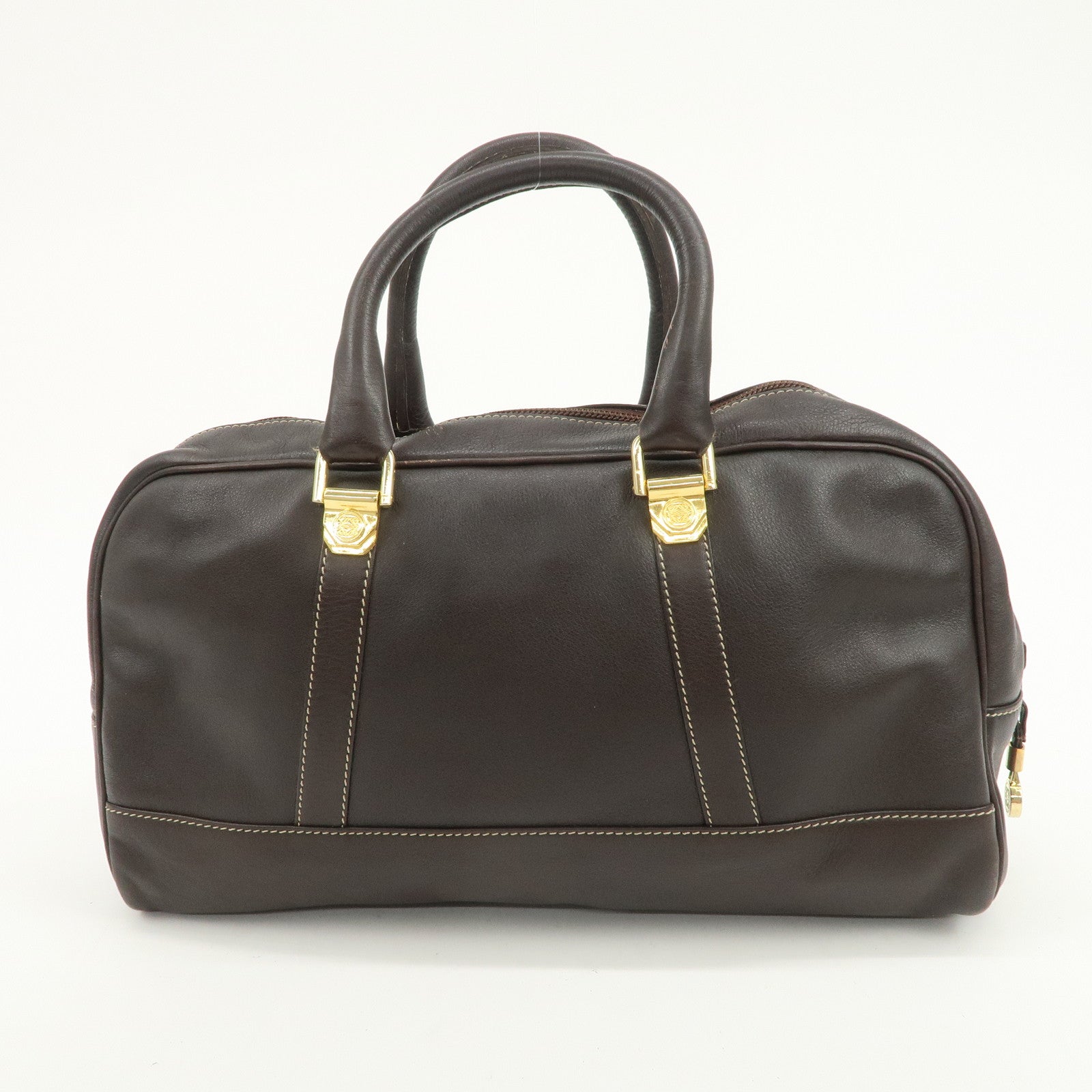 LOEWE Anagram Leather Boston Bag Hand Bag Dark Brown