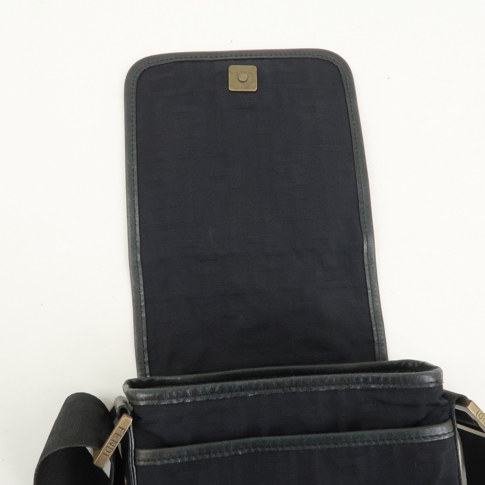 FENDI Zucca Canvas Leather Shoulder Bag Crossbody Bag Black7VA155