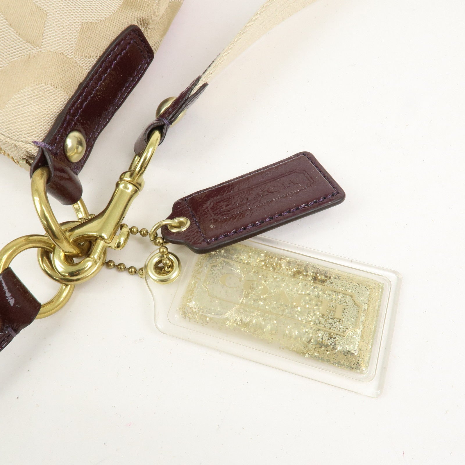 COACH POPPY Canvas Patent Leather 2Way Shoulder Bag Hand Bag Beige