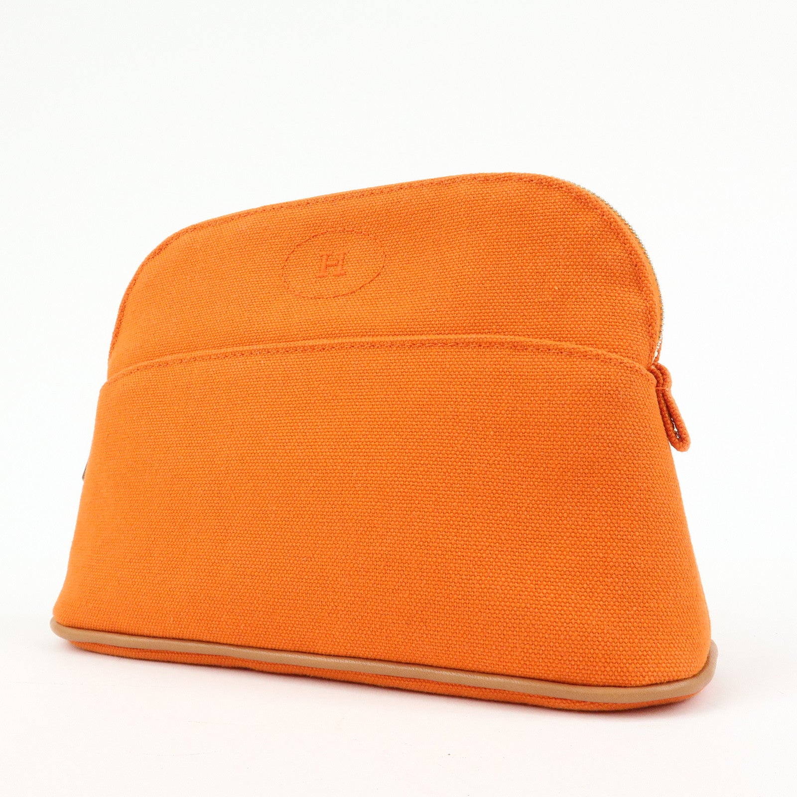 HERMES Bolide Mini Canvas Leather Pouch Cosmetic Pouch Orange