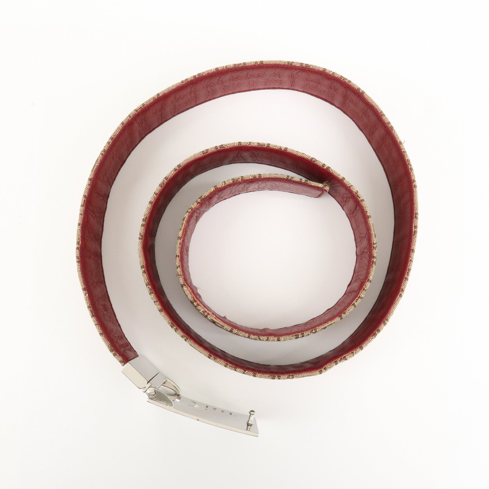 Christian Dior Trotter Canvas Leather CD Belt 95cm Beige Bordeaux Used