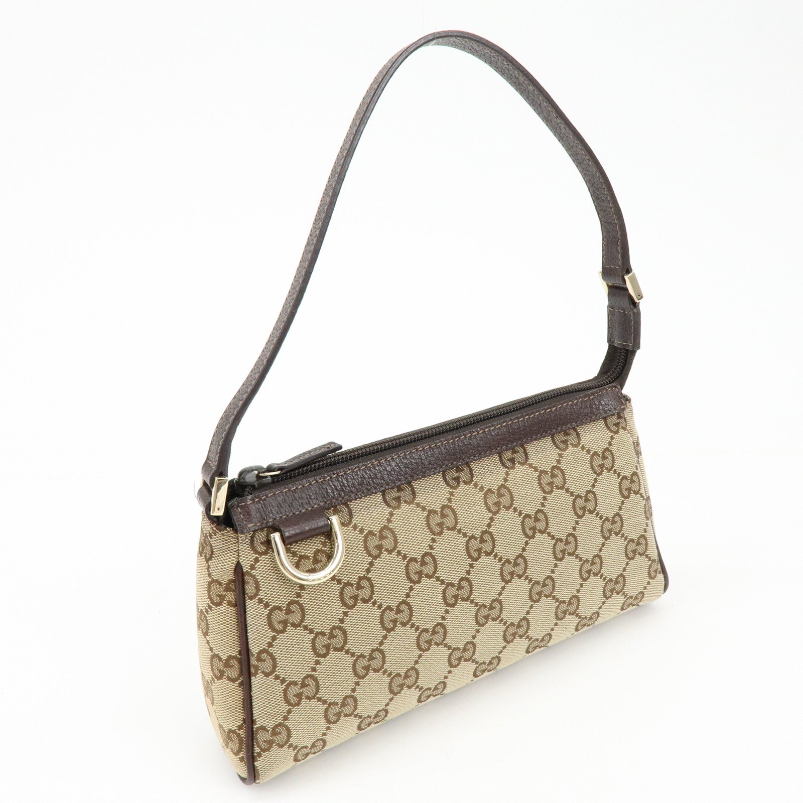 GUCCI Abbey GG Canvas Leather Pouch Hand Bag Beige Brown 145750